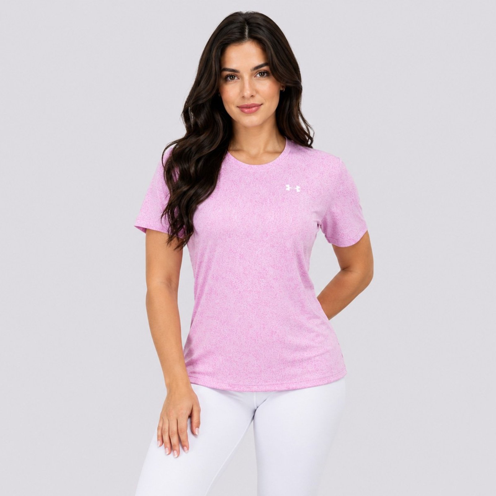 Camiseta Under Armour Mc Tech Pixelate Feminina Rosa Claro