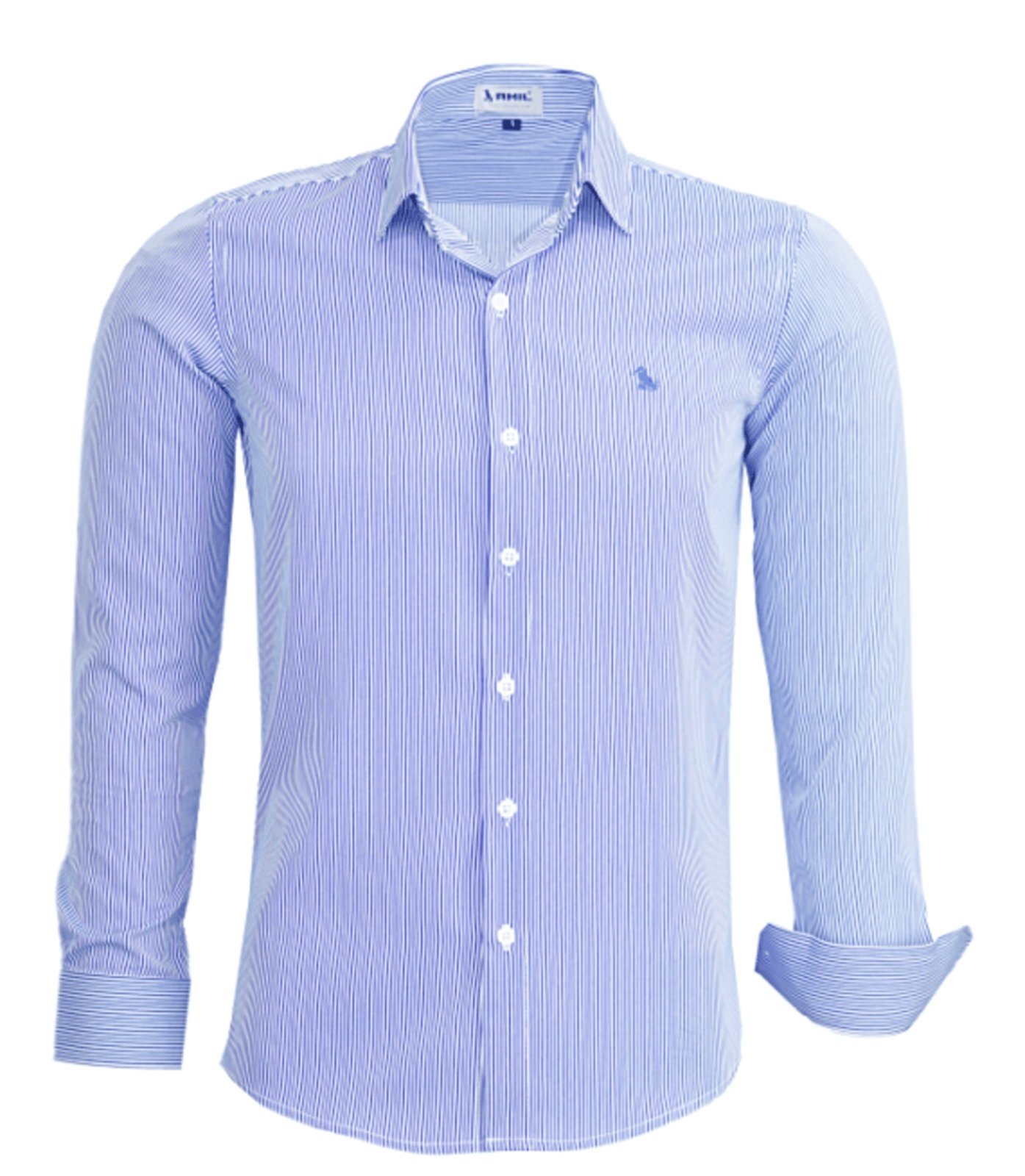 Camisa Social Amil Slim Lisrada Loan Poliéster com Elastano Macia Fácil de Passar M/Longa Luxo Azul Claro