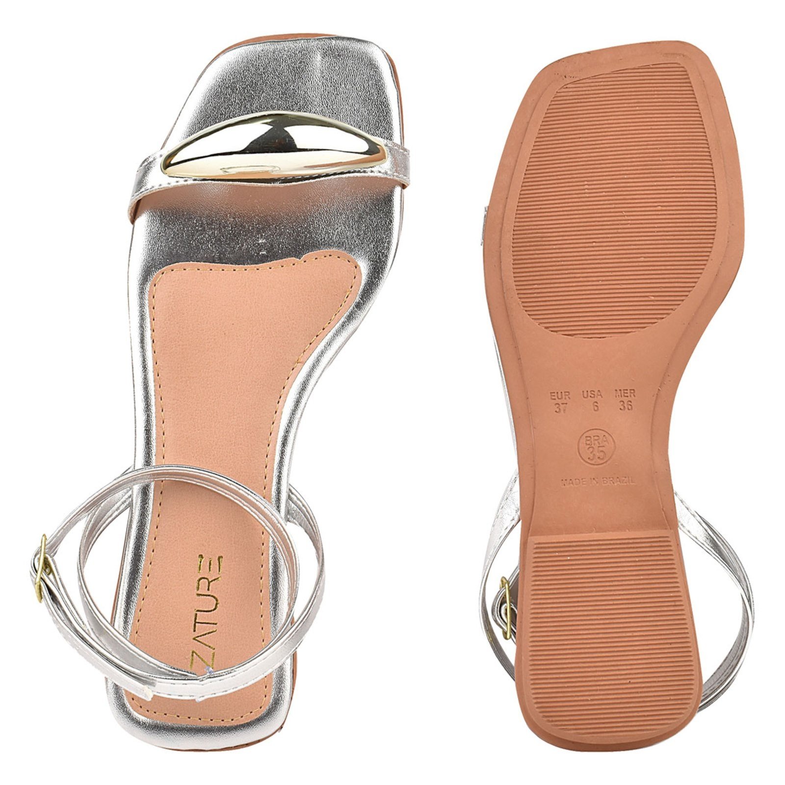 Vista 3 Sandália Feminina Rasteira de Fivela Confortável com Tira em ABS para o Verão ZATURE STORES preto ZATURE STORES preto