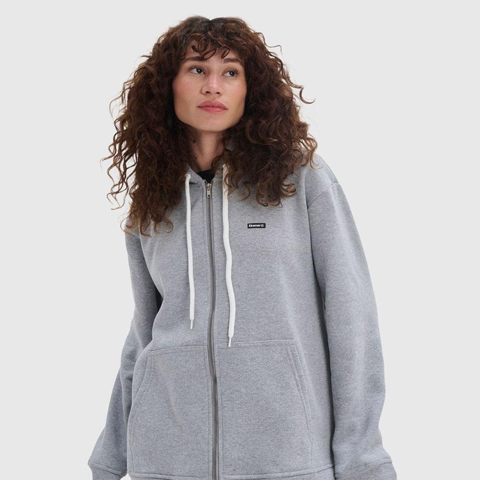 Moletom Hoodie Zip Patch Logo Cinza