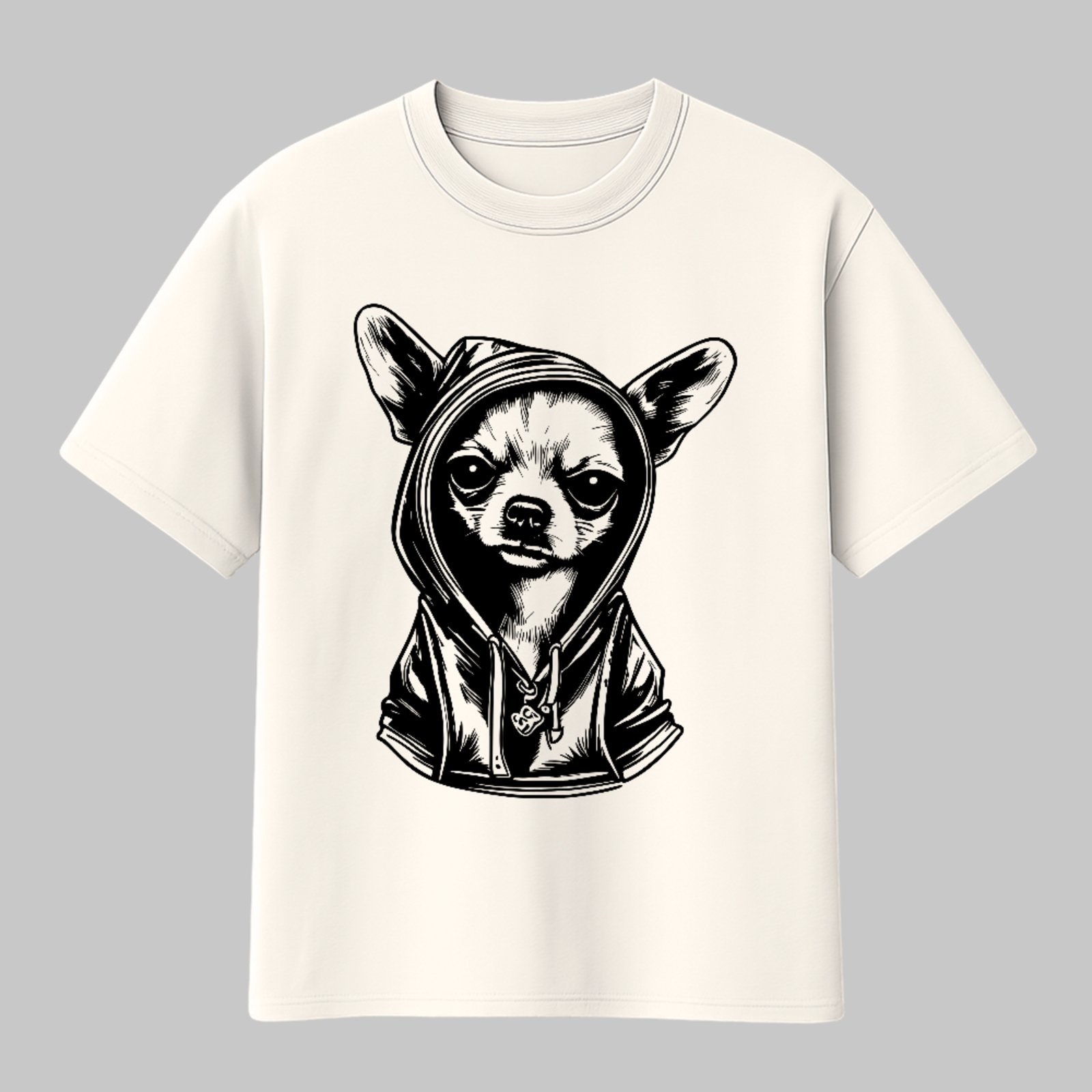 Camiseta Básica Chihuahua Estilo Streetwear Pet Fashion Off White
