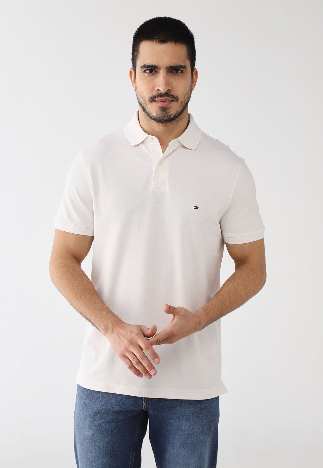 Camisa Polo Masculina Tommy Hilfiger IM 1985 Regular Off-White