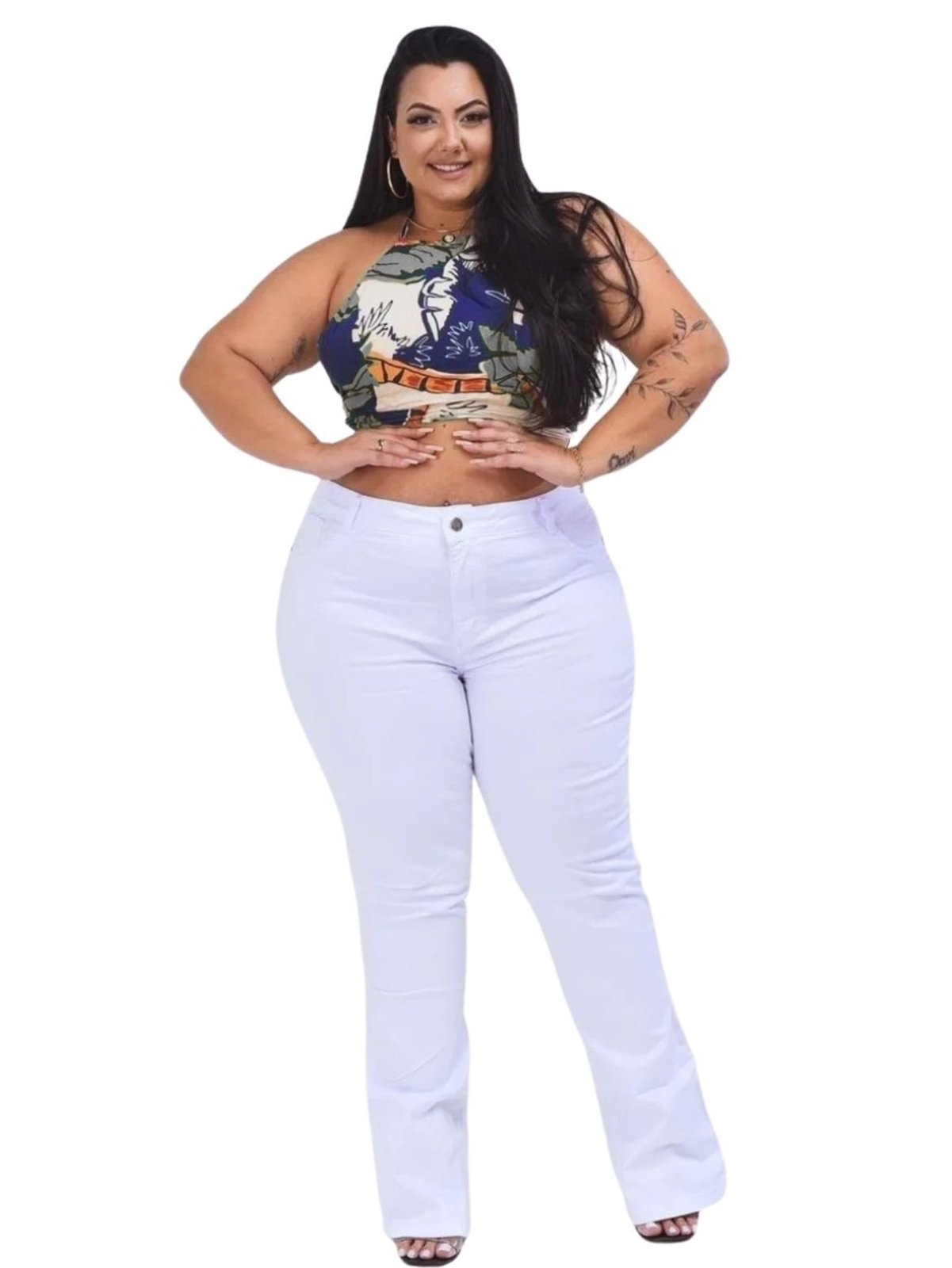 Calça Feminina Flare Plus Size Branca Não transparente