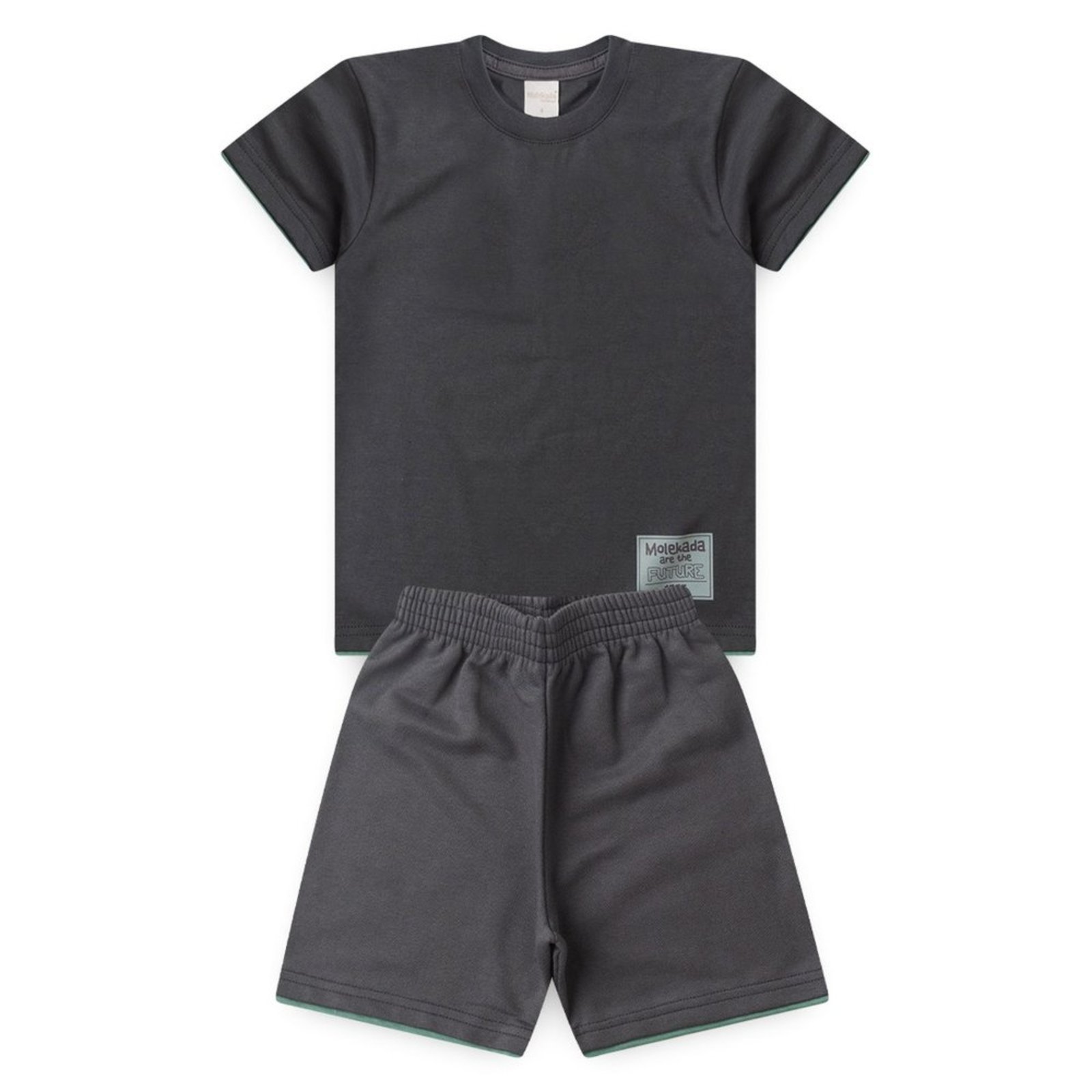 Vista 3 Infantil - Conjunto Verão Menino Camiseta e Bermuda com Bainha Sobreposta Molekada marrom Molekada marrom