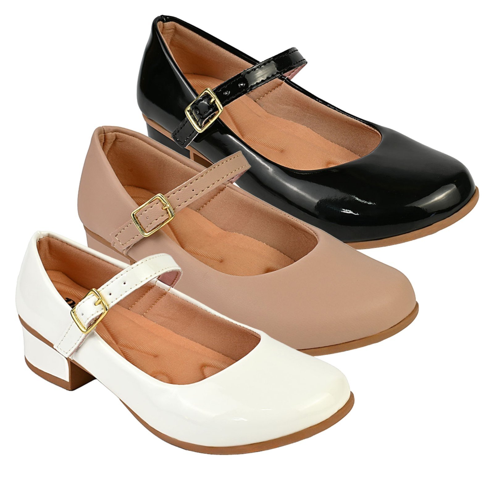 Infantil - Kit Com 3 Pares Sapatilha Feminina De Menina Boneca Do 28 Ao 36 101 - BRANCO E NUDE FOSCO E PRETO 001