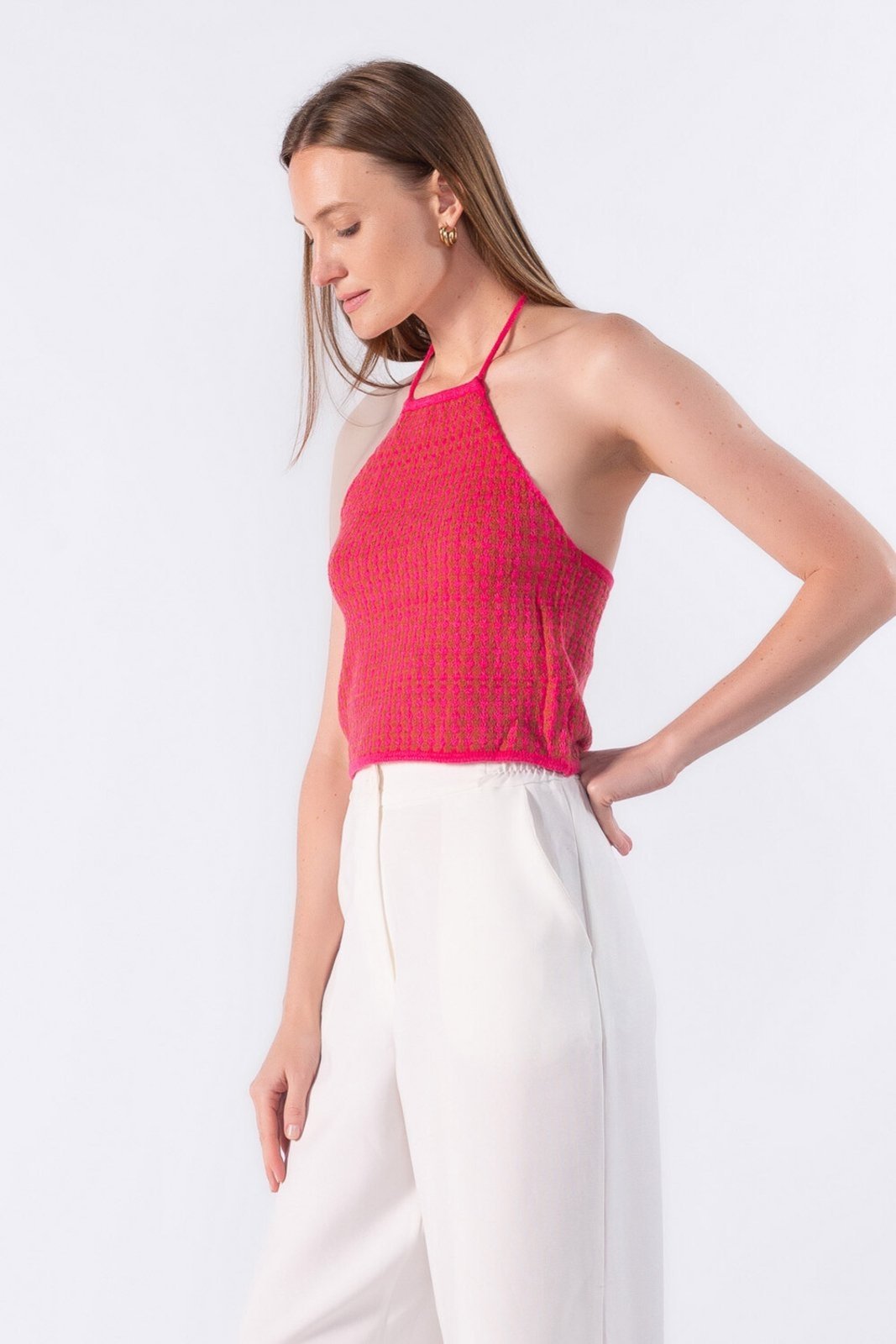 Casaco e top bicolor de tricot Rosa