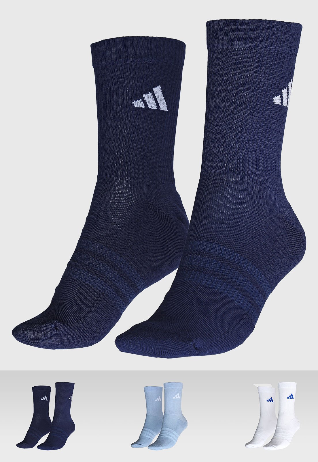 Vista 2 Kit 3 pares de Meias Feminina adidas Performance C Essentials Crew azul marinho adidas performance azul marinho