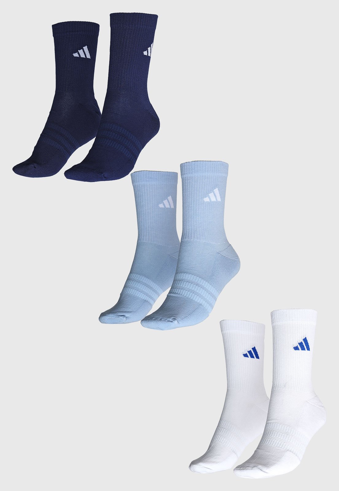 Vista 3 Kit 3 pares de Meias Feminina adidas Performance C Essentials Crew azul marinho adidas performance azul marinho