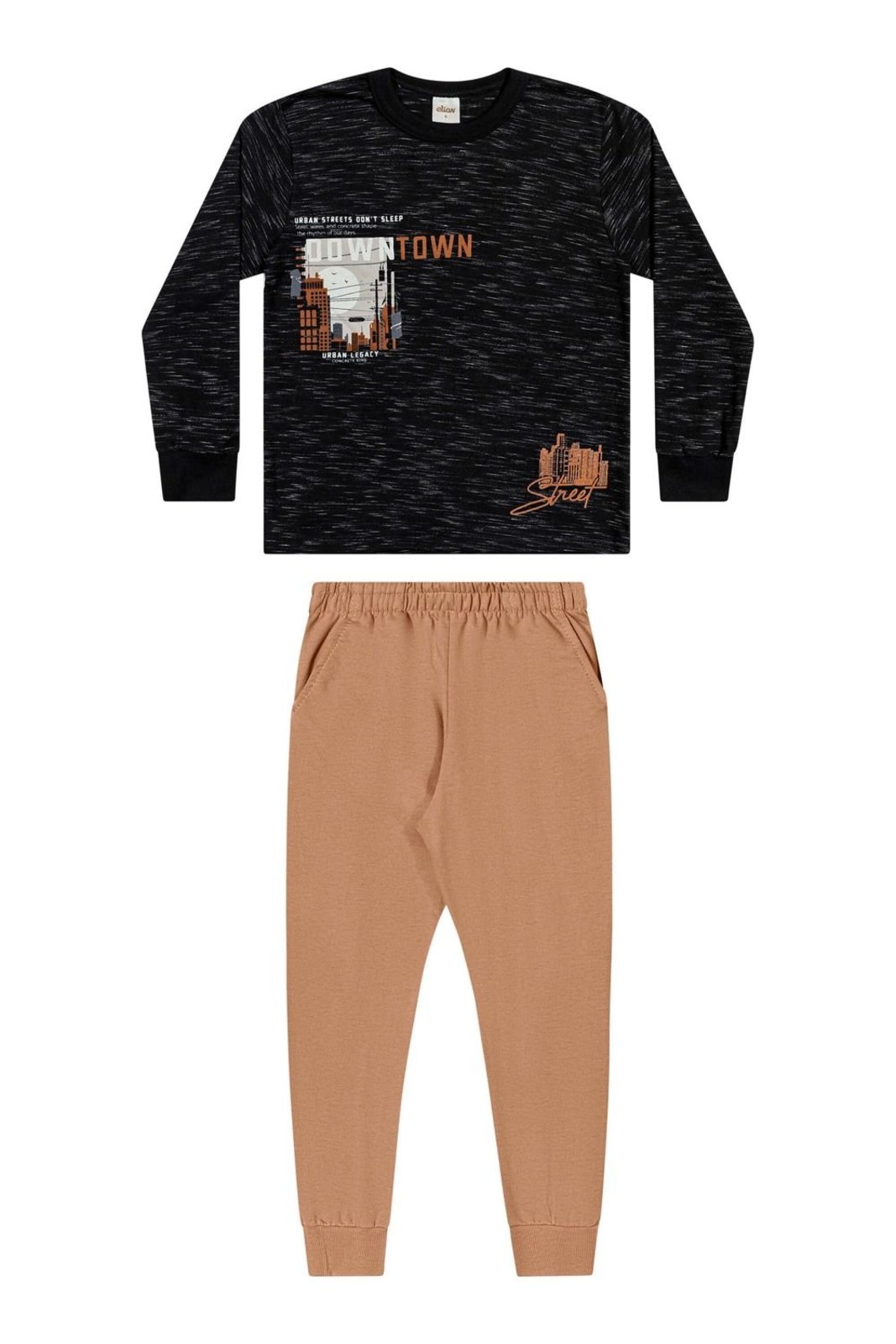 Infantil - Conjunto Longo Menino Malha Rajada Elian Preto