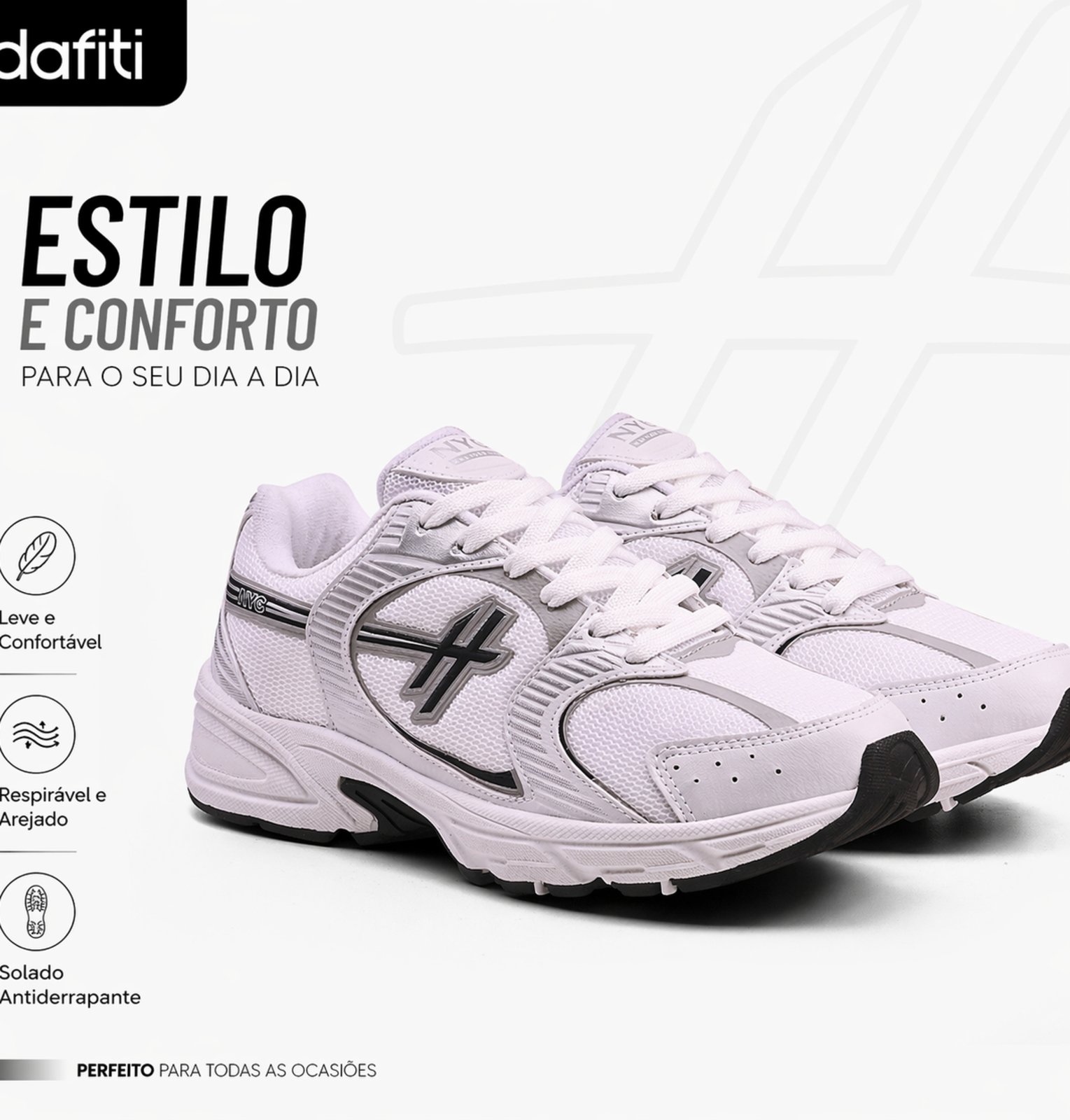Tênis Masculino Original NEW YORK CITY SHOES – Esportivo -Leve e Resistente Adulto