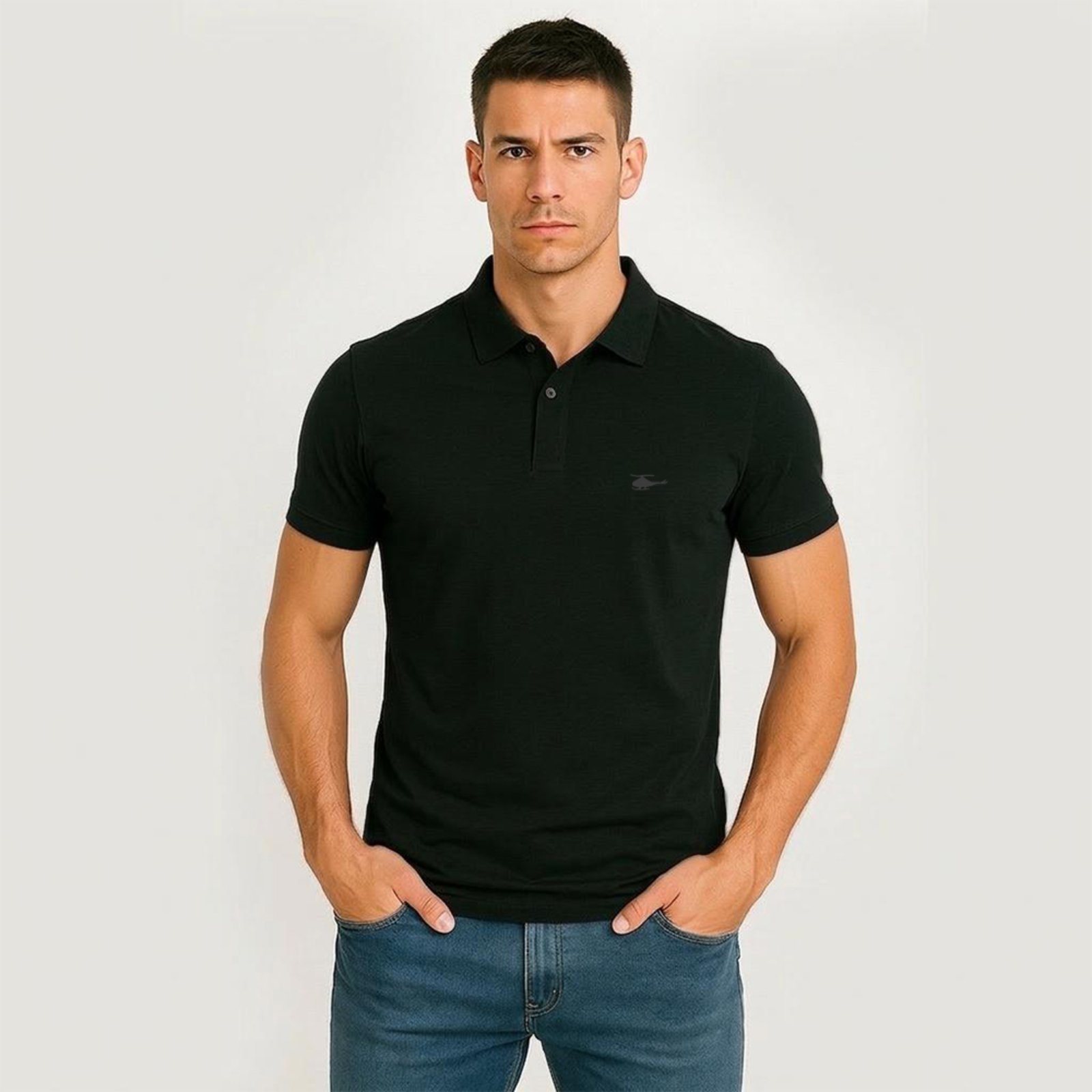 Camiseta Polo Masculina Básica Sallo Premium Preto