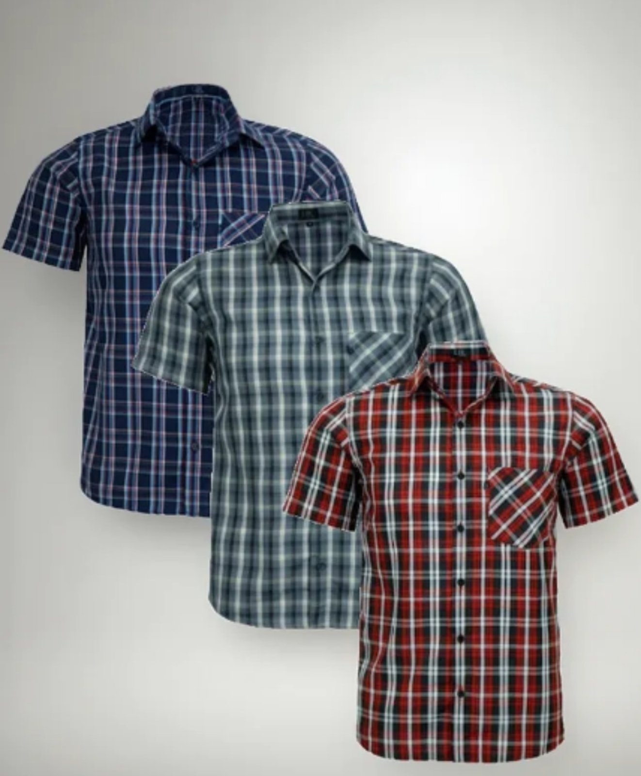 Kit 3 Camisas Xadrez Comfort LBL Poliéster Com Bolso Macia Fácil de Passar Manga Curta