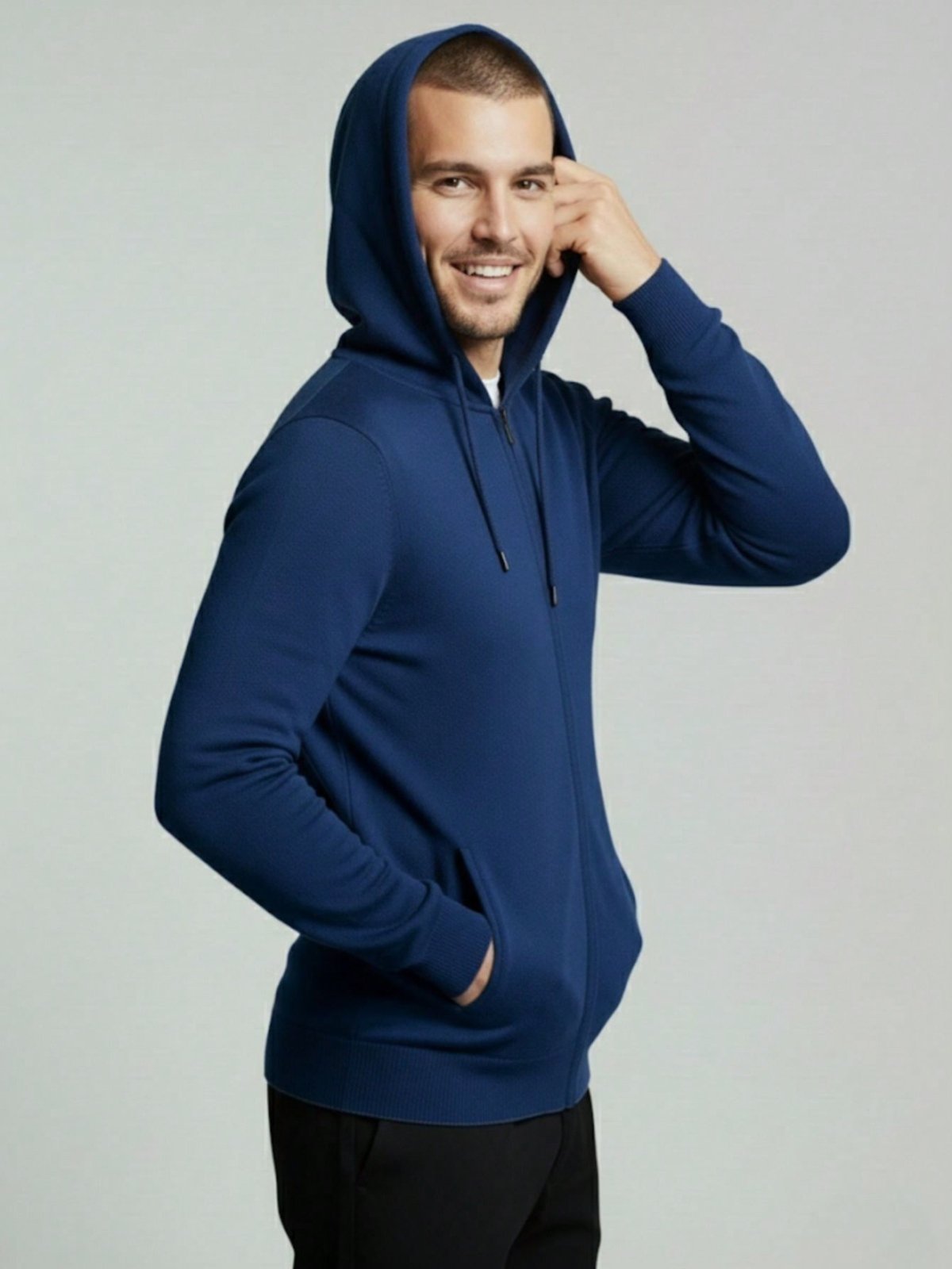 Jaqueta de Moletom Masculino Azul Marinho Jaqueta com Ziper e Capuz Blusa de Frio Casacos de inverno para homem