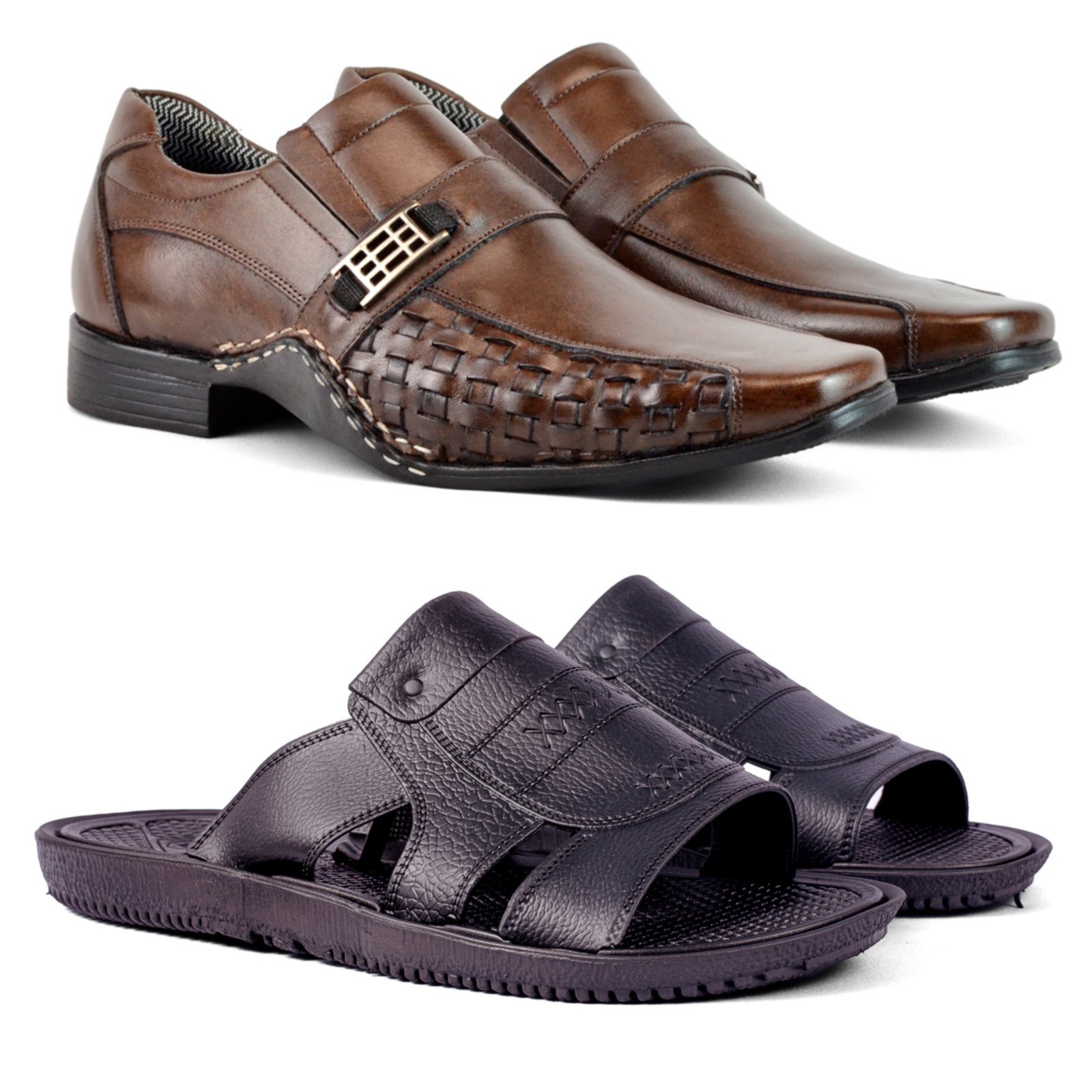 Kit Masculino Herlim Sapato Social Chinelo Ortopédico Anatômico Café