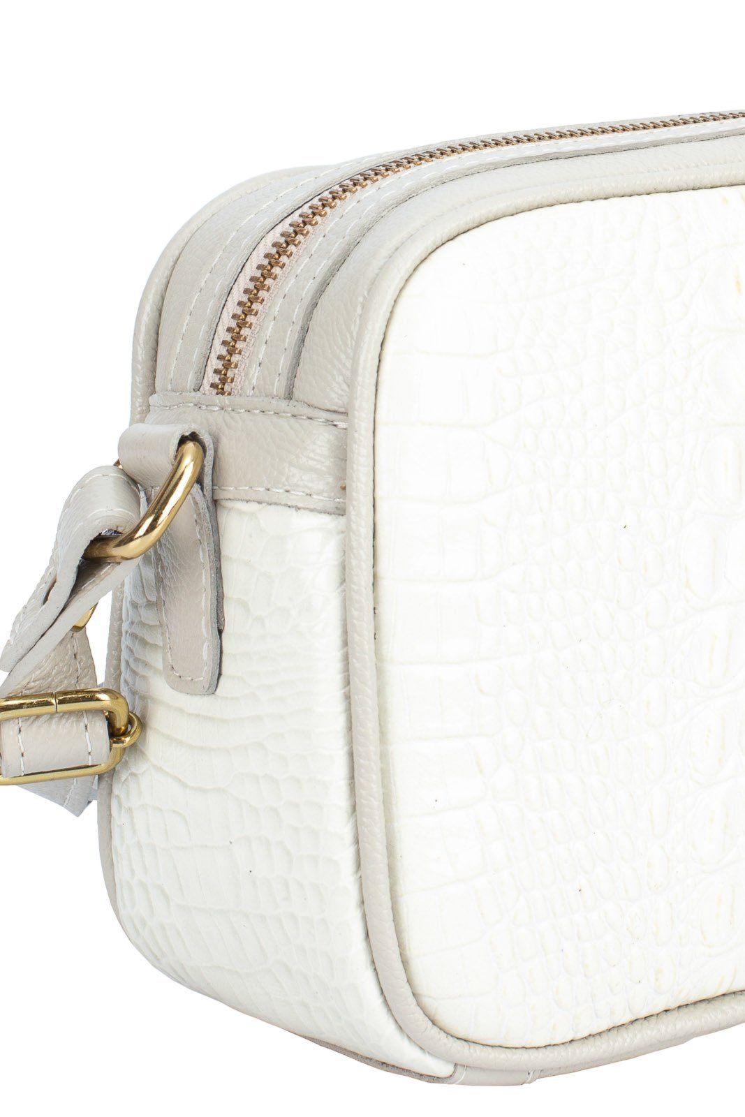Vista 3 Bolsa Andrea Vinci Quadrada Pequena De Couro Croco Diana - Marfim bege Andrea Vinci bege