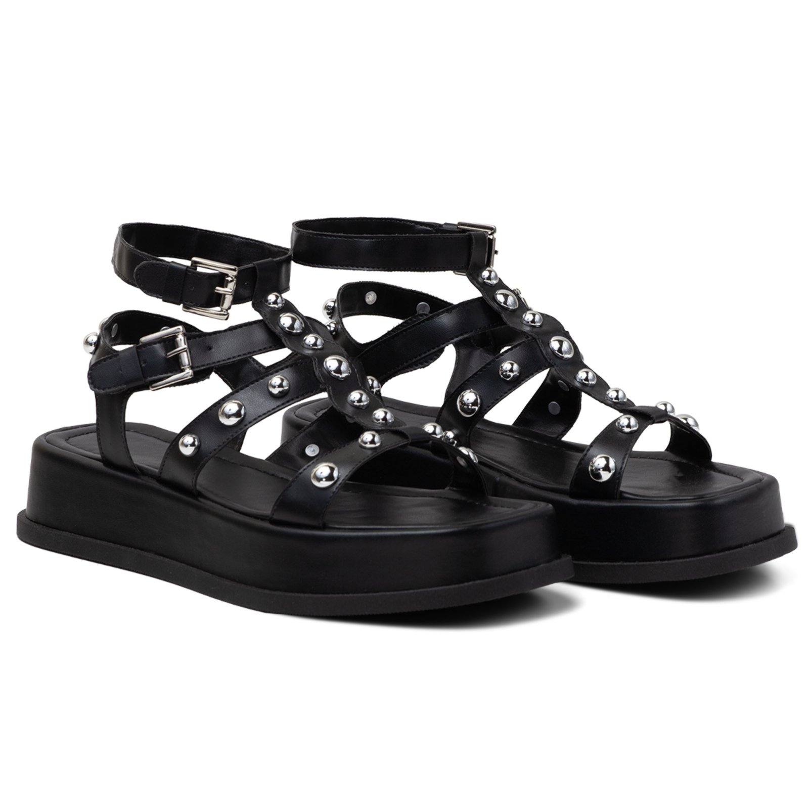 Papete Feminina Flat Plataforma Em Napa Preto