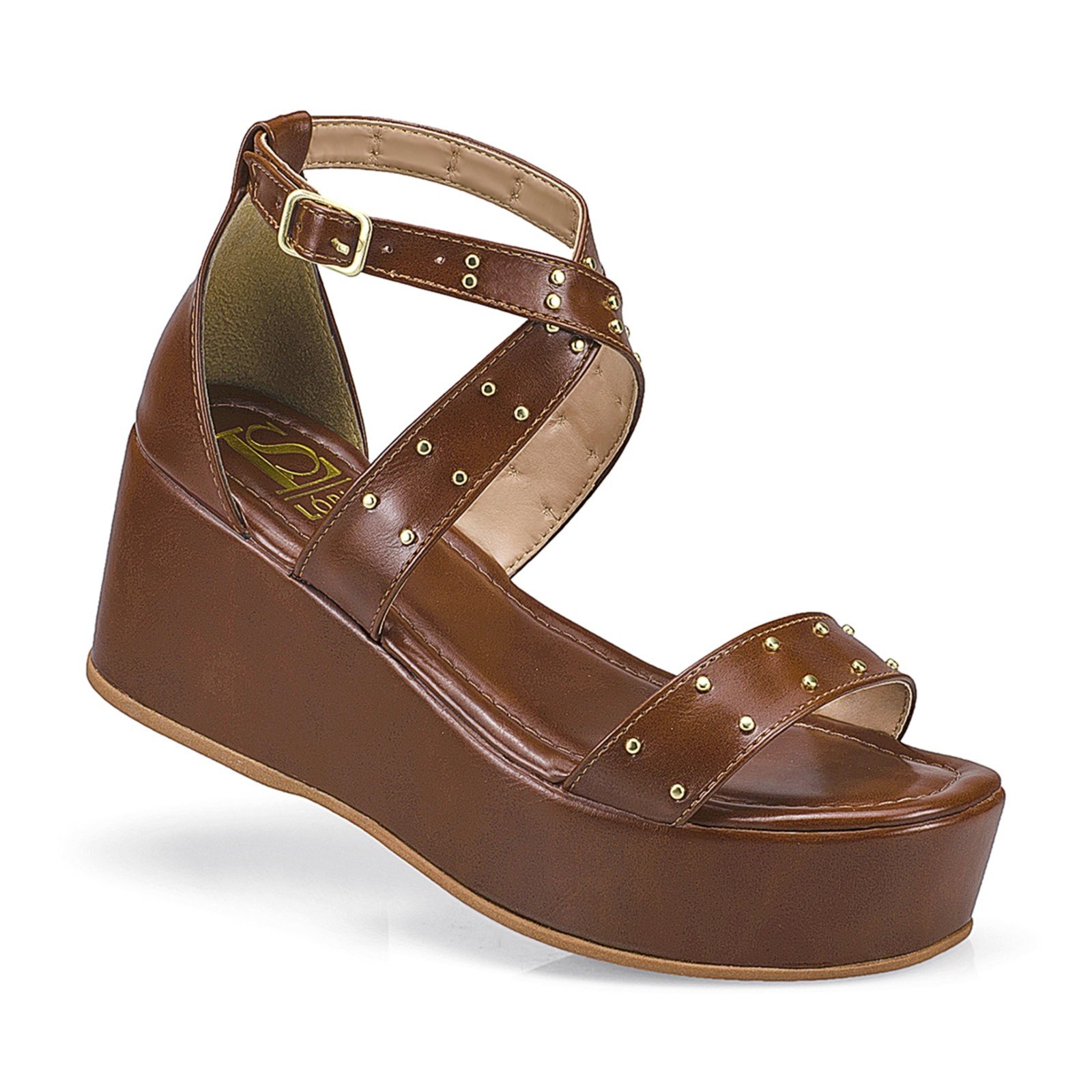 Vista 3 Sandália Feminina Tira Anabela Flatform Fivela 410 LÓRIS SHOES caramelo LÓRIS SHOES caramelo