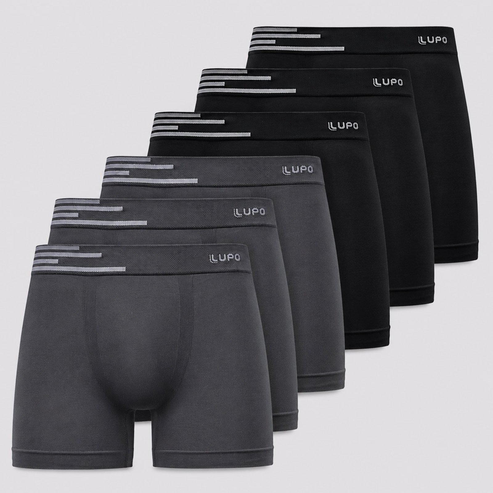 Kit 6 Cuecas Boxer Lupo Microfibra Sem Costura Preta e Cinza