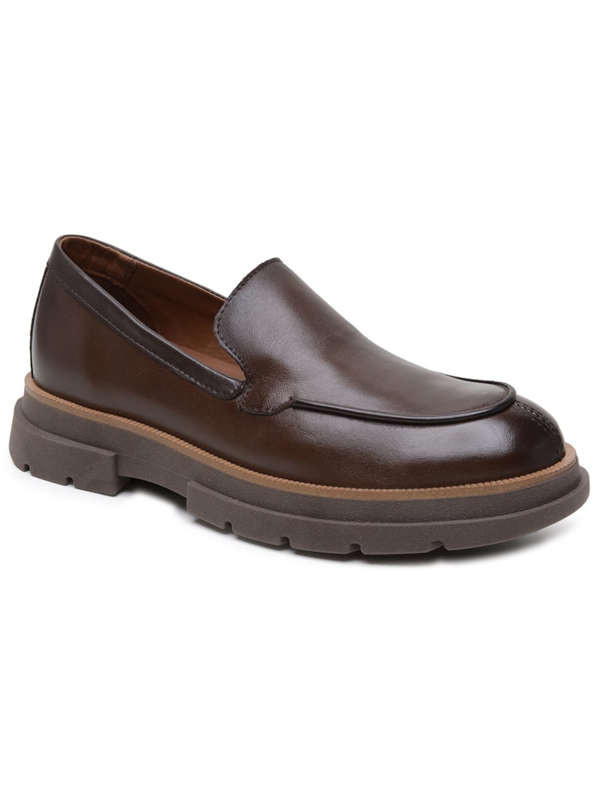 Mocassim Masculino Loafer Alt Eleva Couro Salto 3cm Macio Marrom