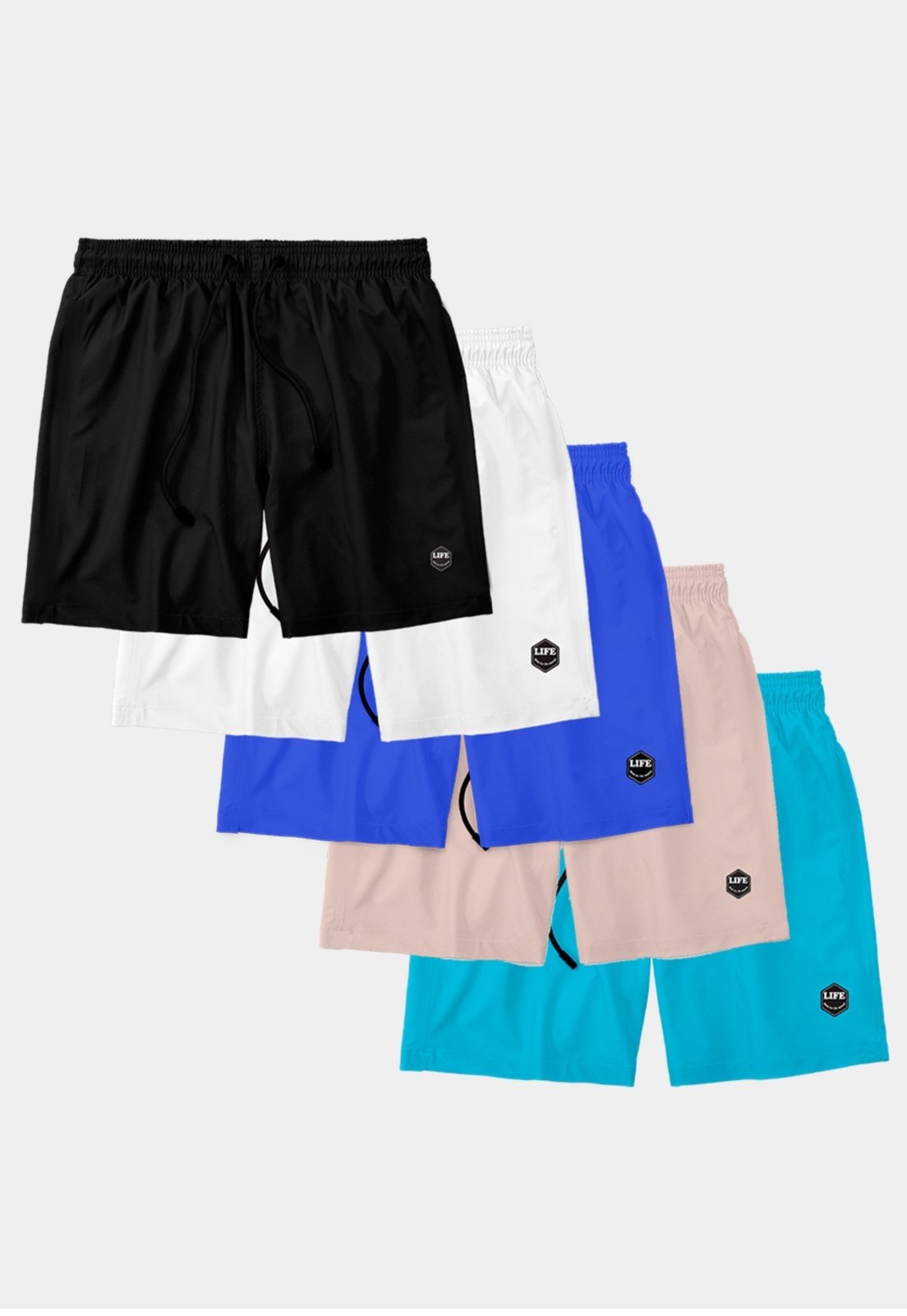 Kit 5 Shorts Masculino Básico Liso Bermuda Praia Mauricinho Tactel