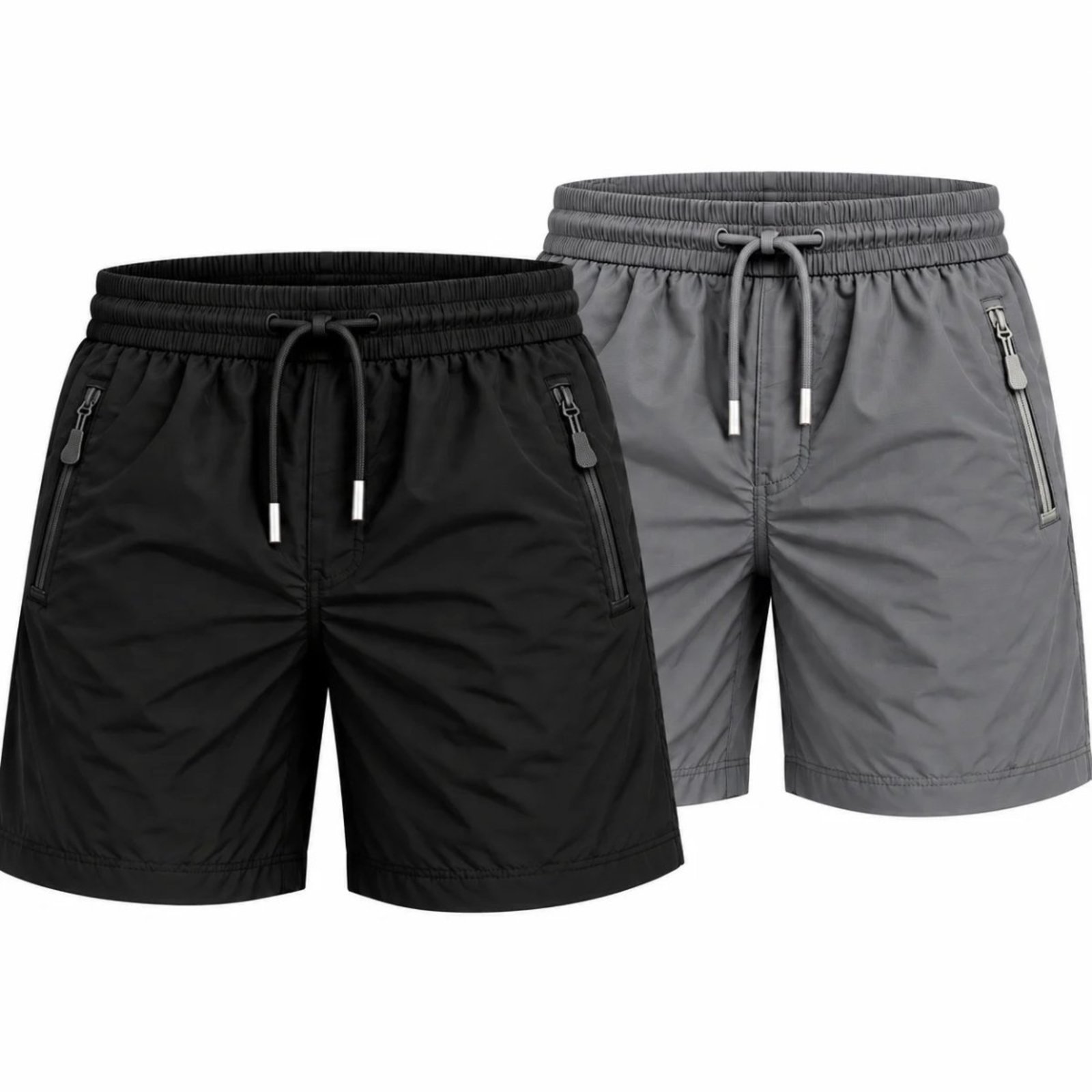 Kit 2 Bermudas Masculinas Esportivas Poliamida com Bolsos de Zíper Preto