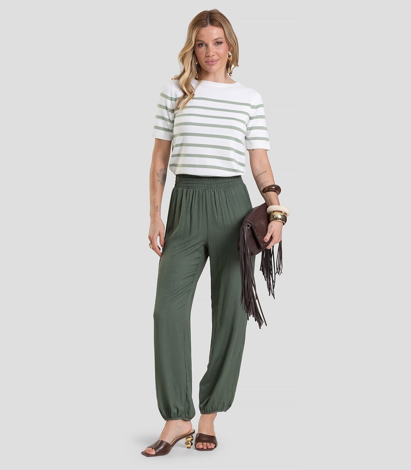 Blusa Feminina Em Tricot Listrado Dianna Verde