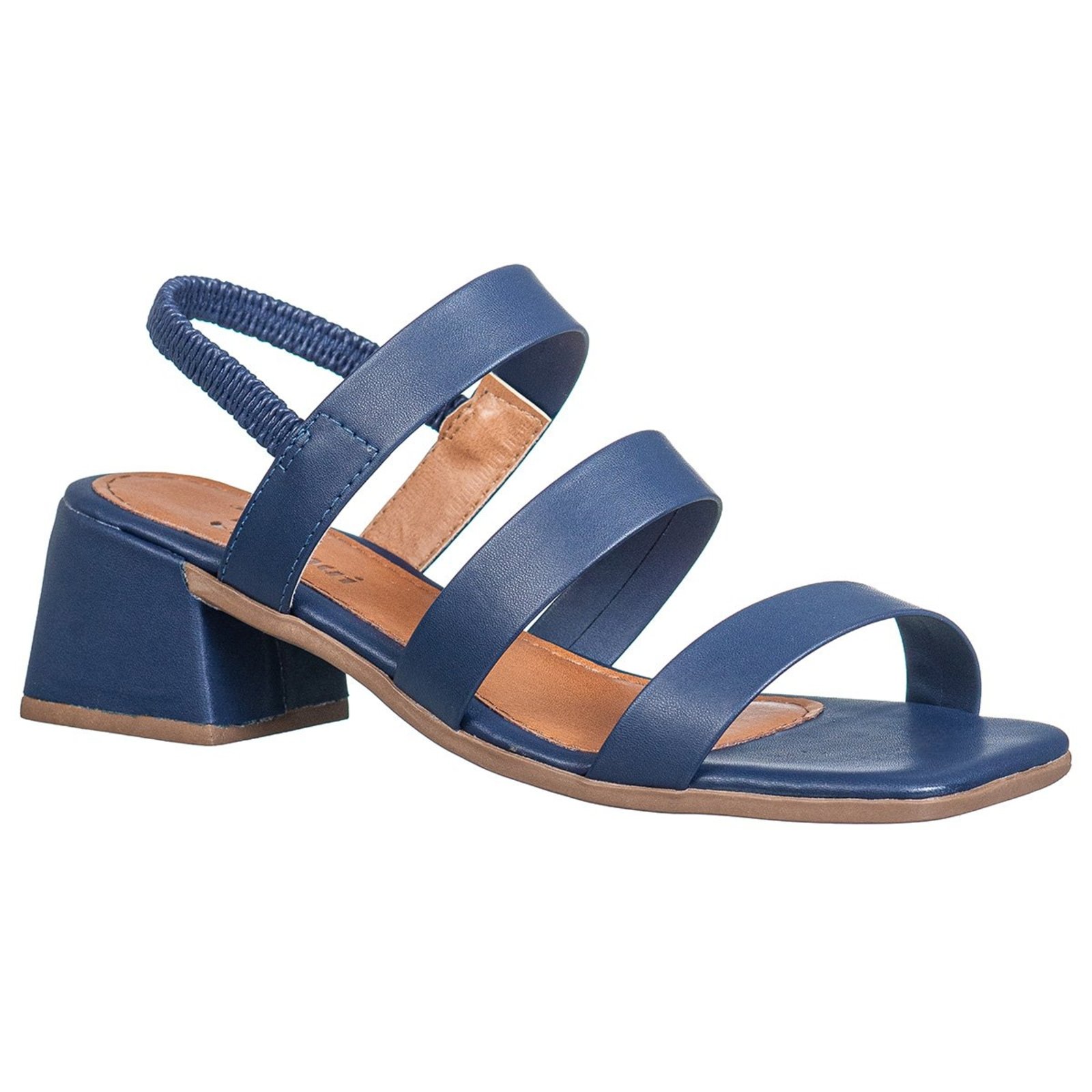 Sandália Feminina Elegante Salto Bloco Tiras Largas - Via Birigui Azul