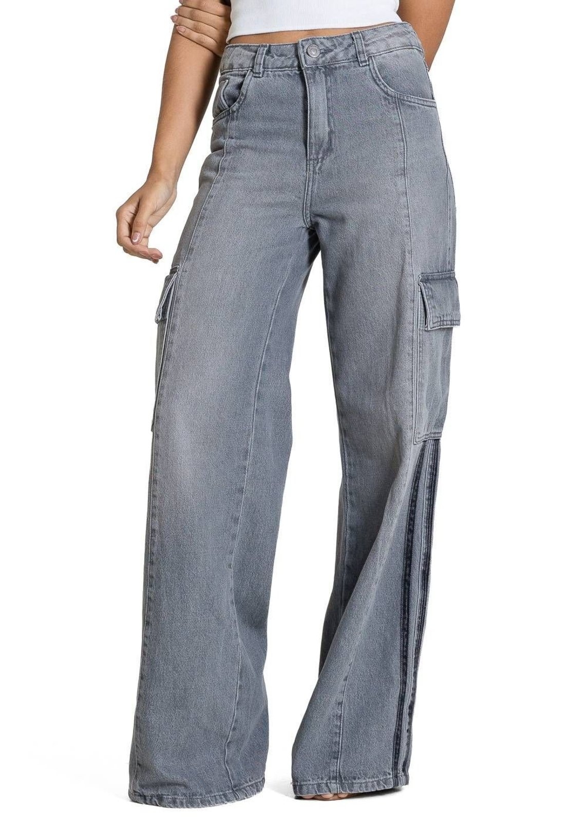 Calça Jeans Sawary Wide Leg - 283051 - Cinza - Sawary