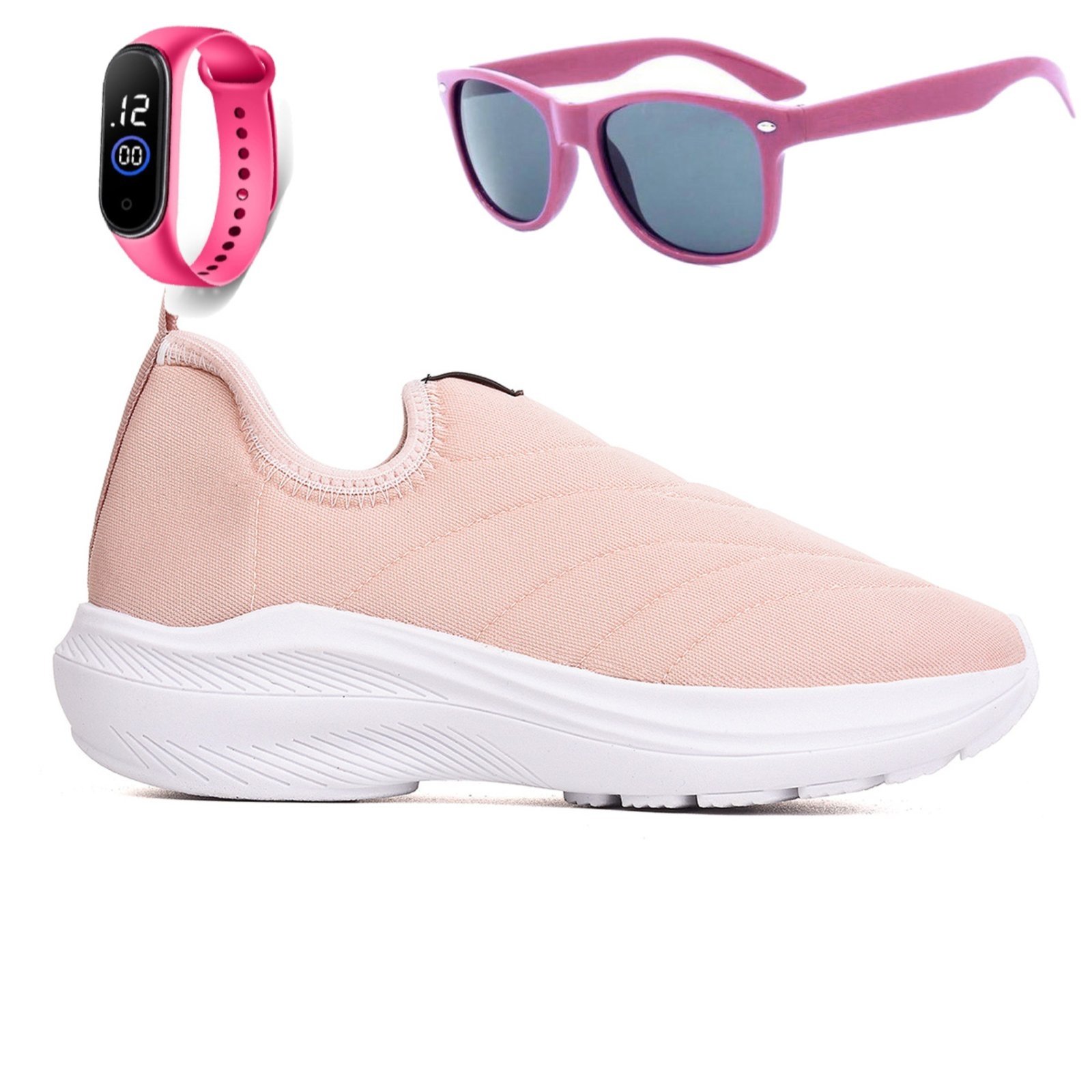 Infantil – Tenis Meia Meninas Calce Facil Escolar Rosa + Oculos e Relogio