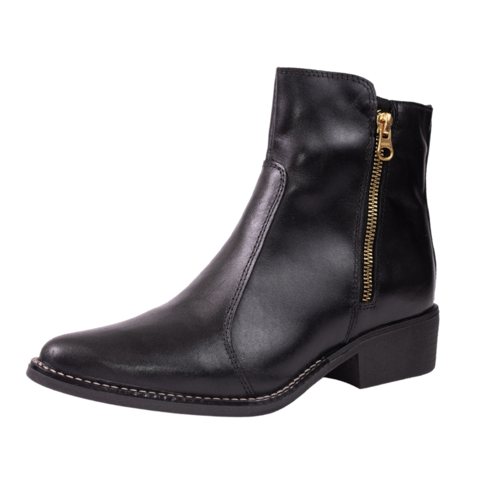 Bota Feminina Cano Baixo Bico Fino Couro Preto Kuento Shoes