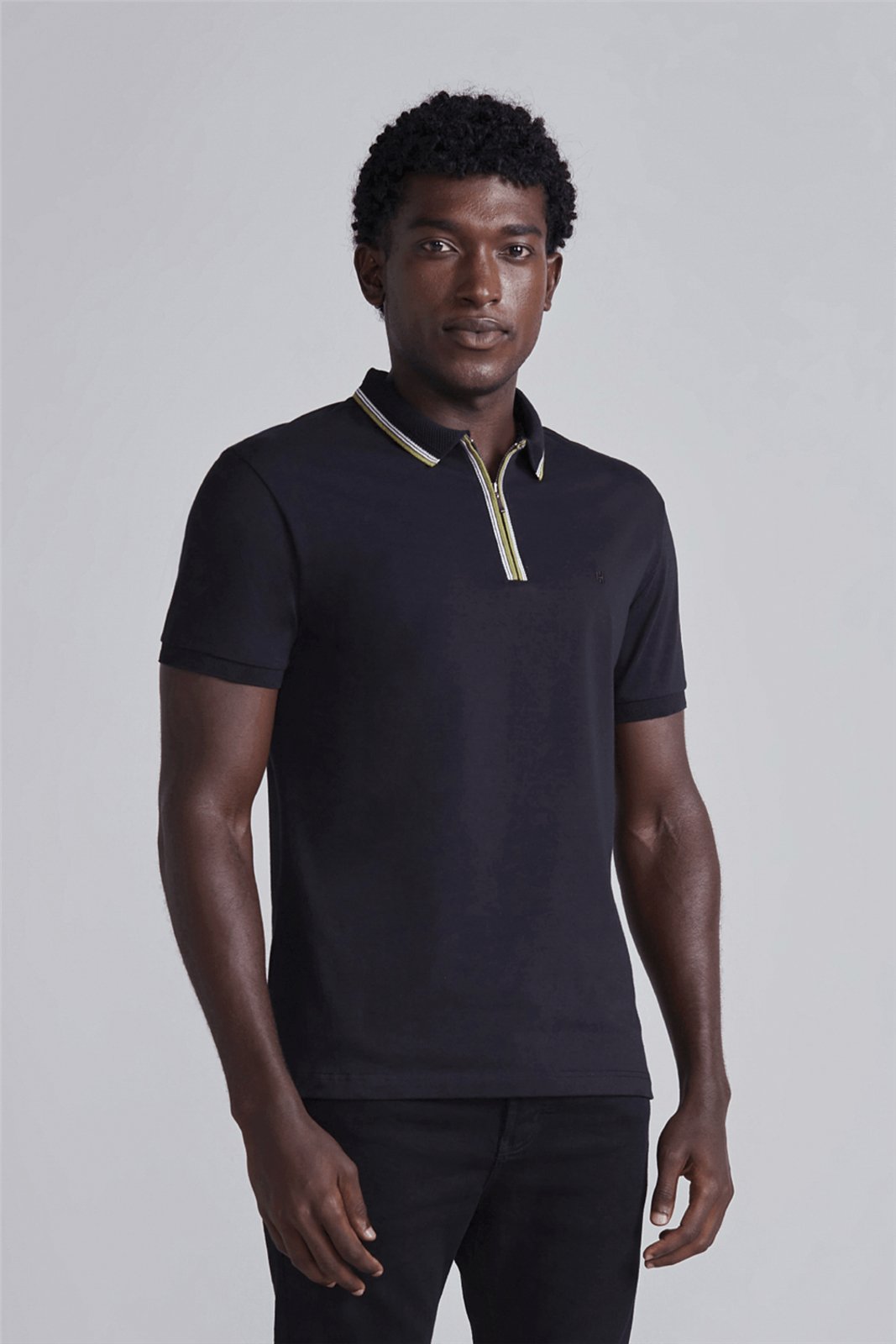 HIGHSTIL Camisa Polo com Zíper Malha Slim Fit – Preto