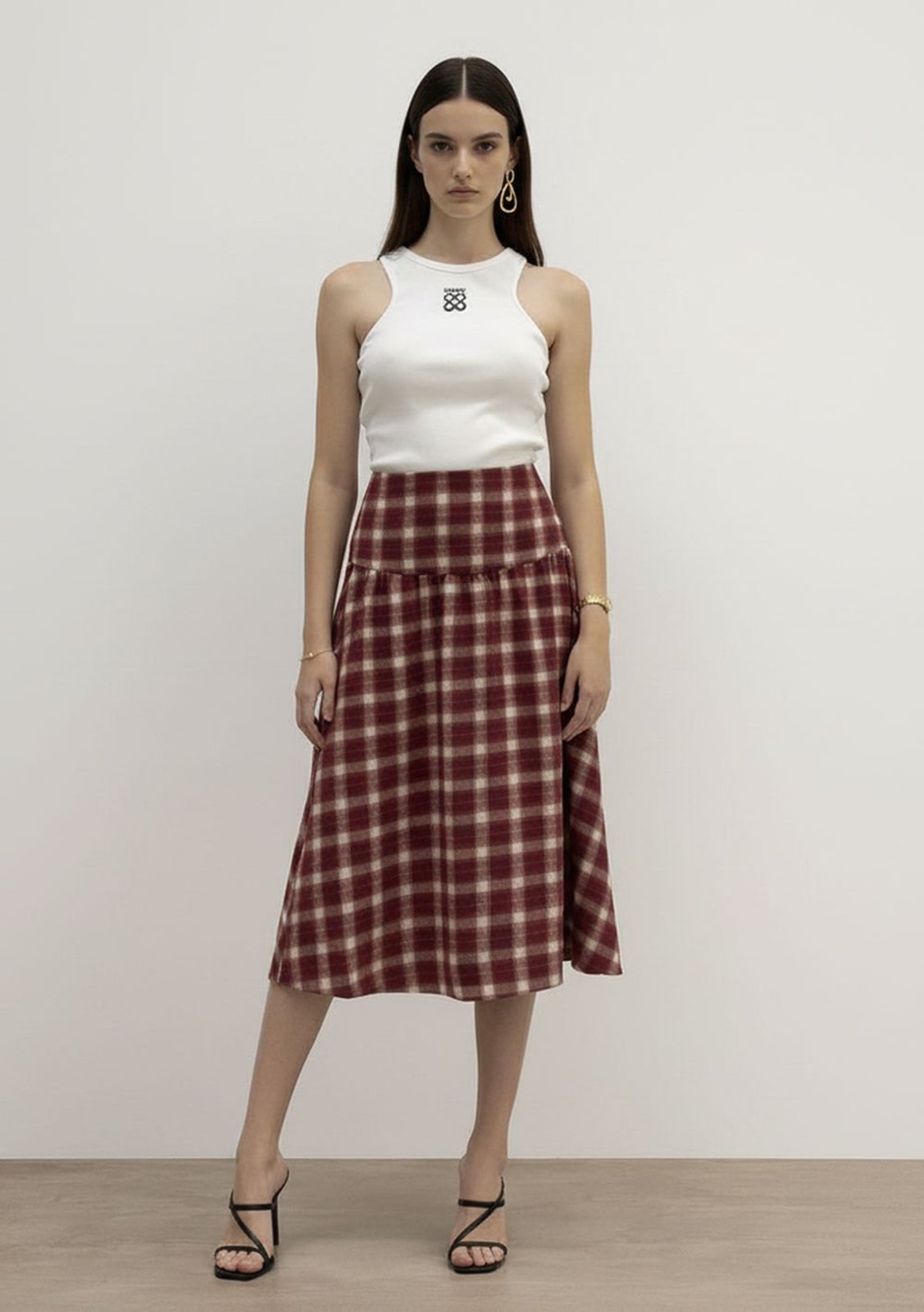 Saia Iódice Evasê Alta Midi Bordô