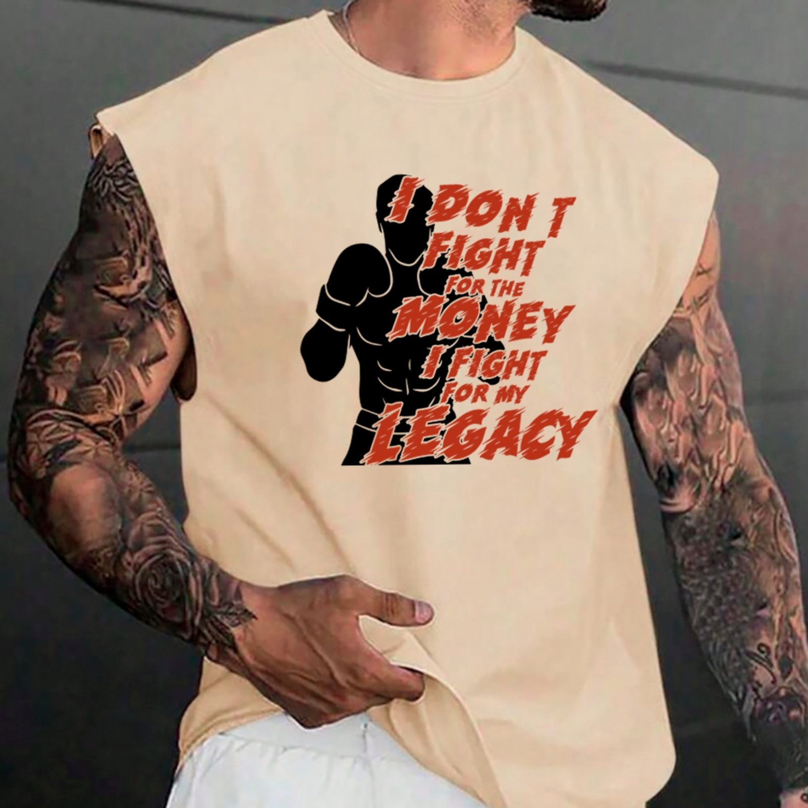 Camiseta Regata Machão Ousy Boxe Treino Frase Motivacional Oversized Masculina Off White