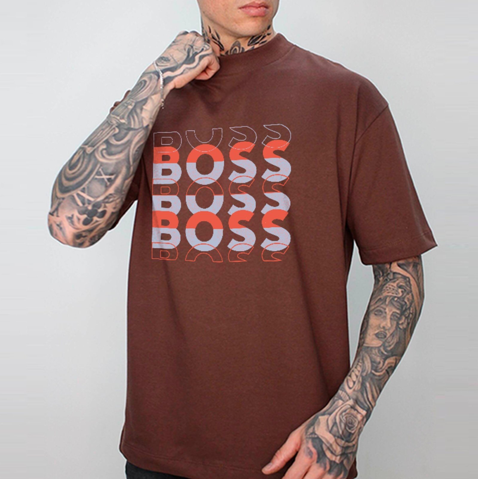 Camiseta Oversized Boss Street Style Conforto Premium Marrom