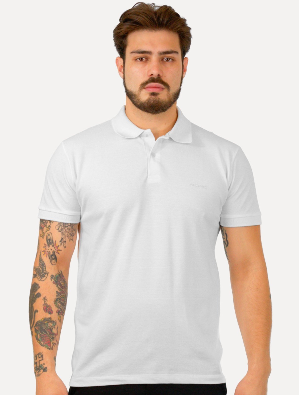 Polo Aramis Masculina Piquet Lisa 3D Rubber Logo Branca