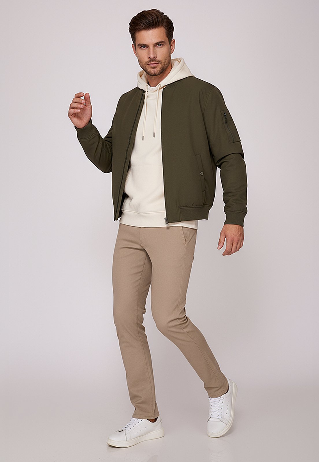 Calça Sarja Slim Fit Masculina Elastano Conforto Estilo e Versatilidade Bege