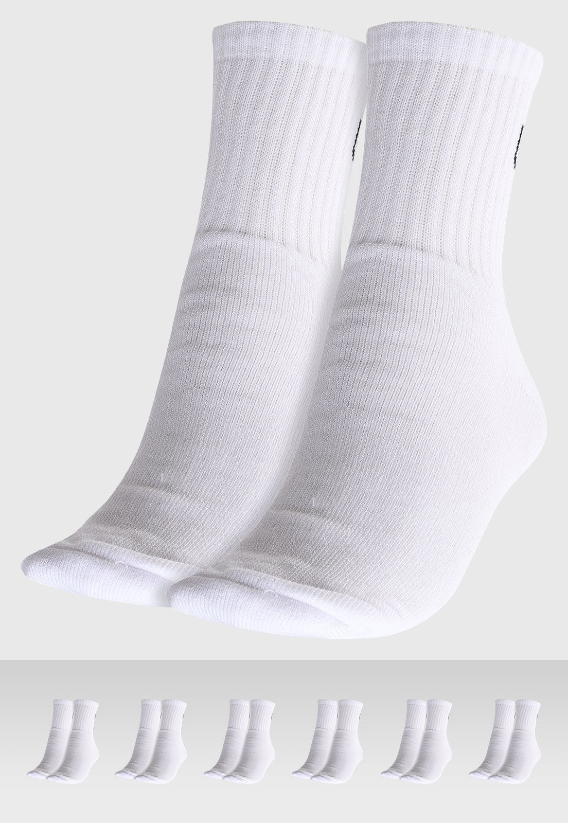 Vista 2 Kit 6 Pares de Meia Feminina Lupo AM Sport Cano Médio Branca branco Lupo branco