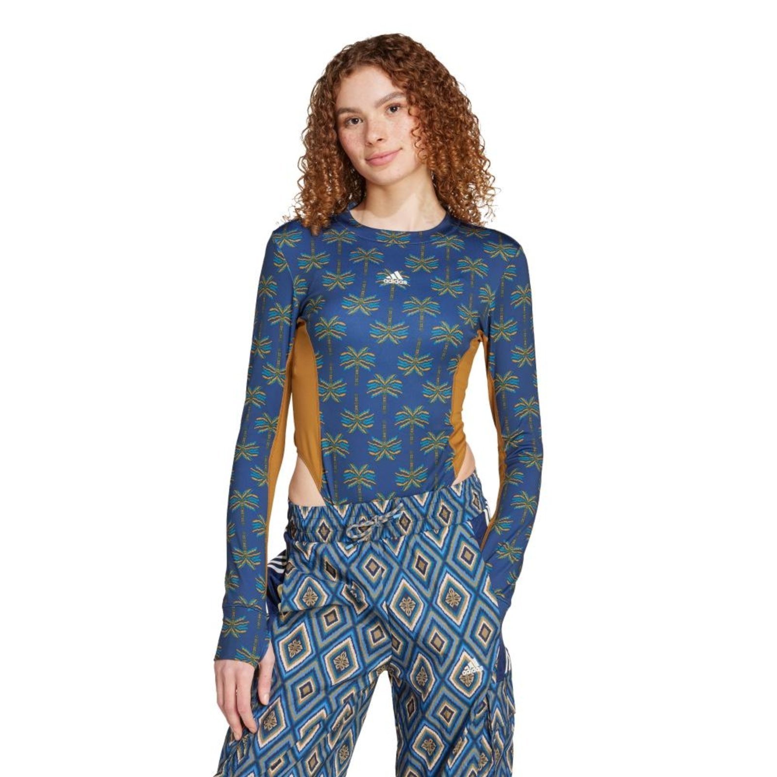 Body Manga Longa Leotard adidas x FARM Rio adidas Sportswear Marrom