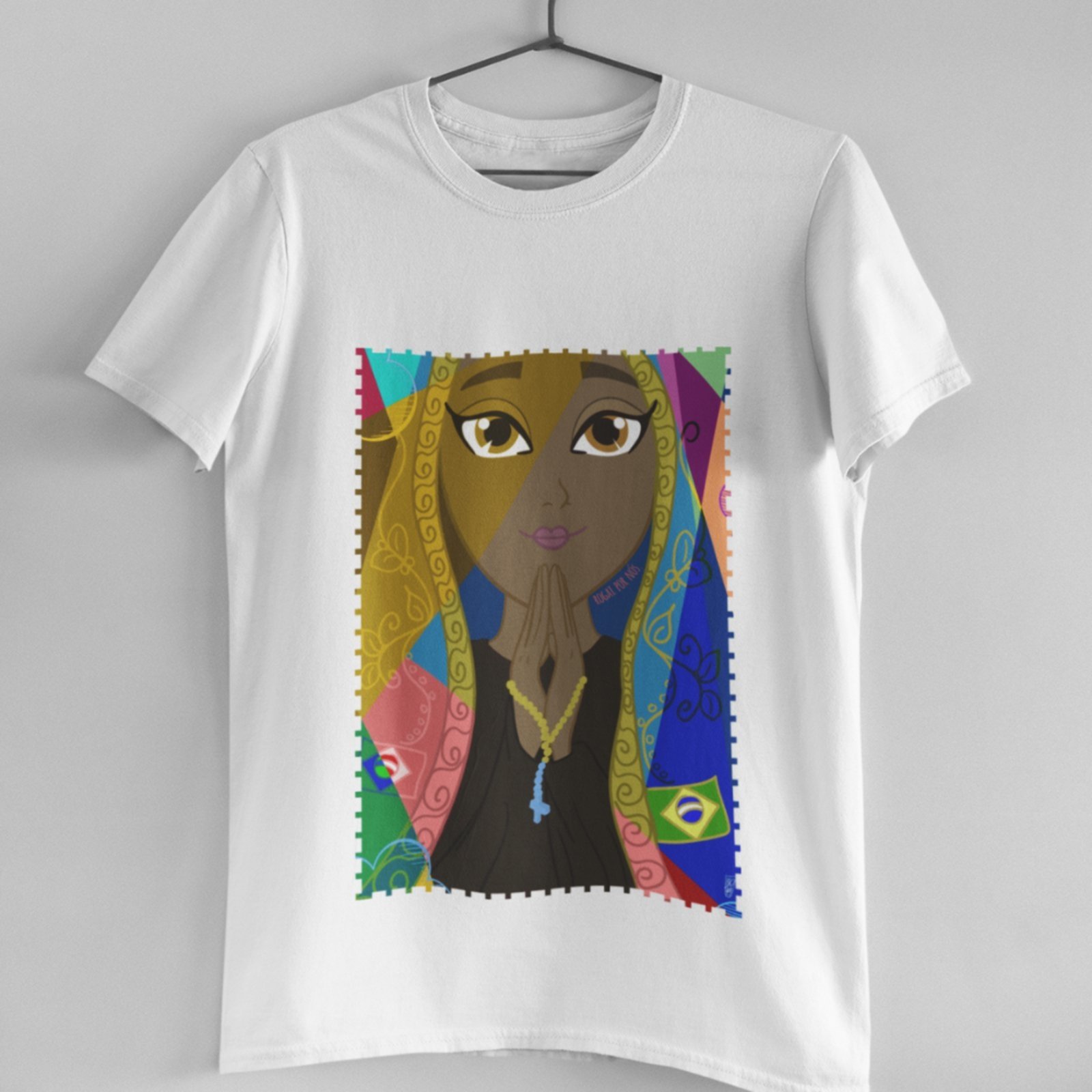 Camiseta Feminina Manga Curta Algodão Estampa Nossa Senhora Aparecida