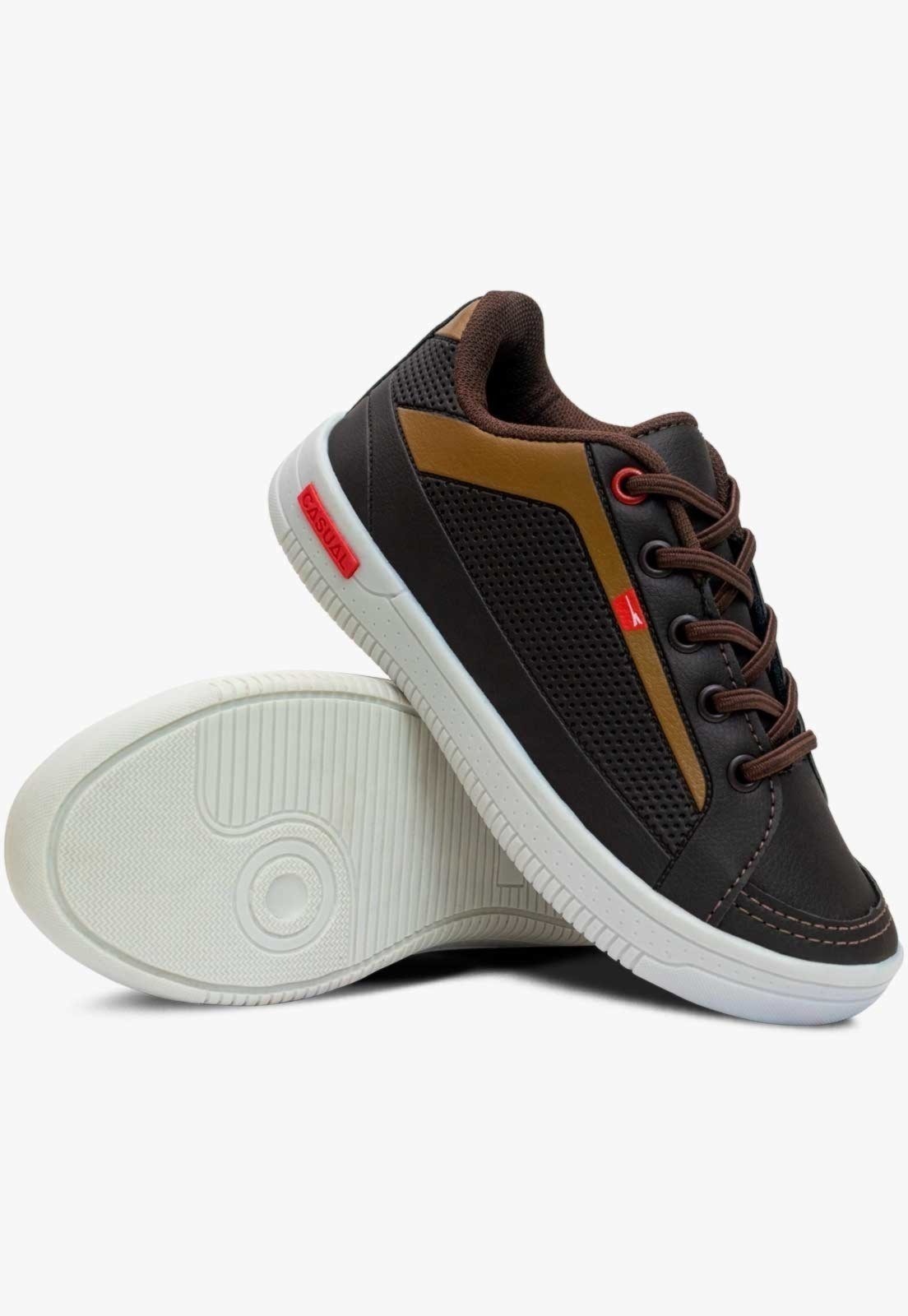 Vista 3 Infantil - Tenis Pópidi Sapatênis Casual Masculino café Pópidí café