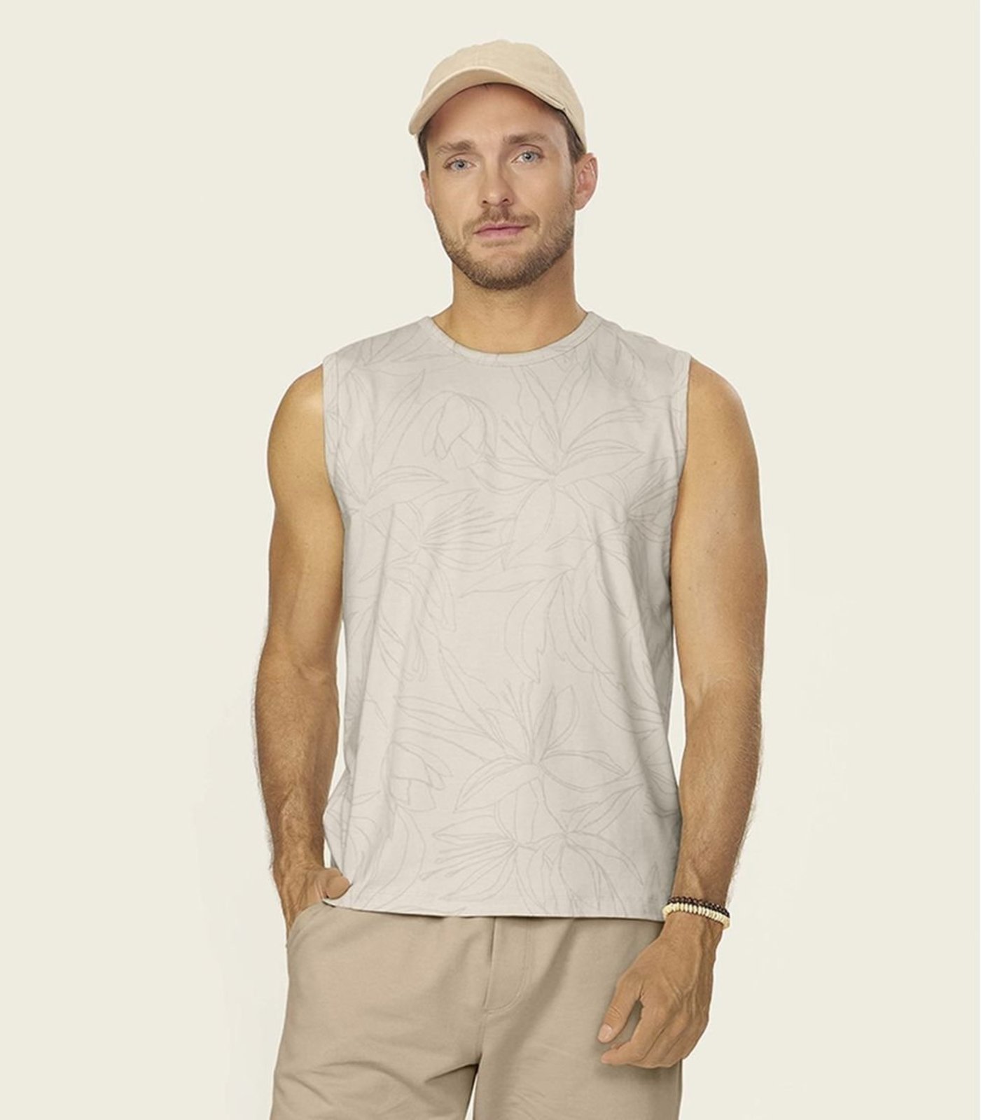 Regata Masculina Cotton Leve Estampada Diametro Bege