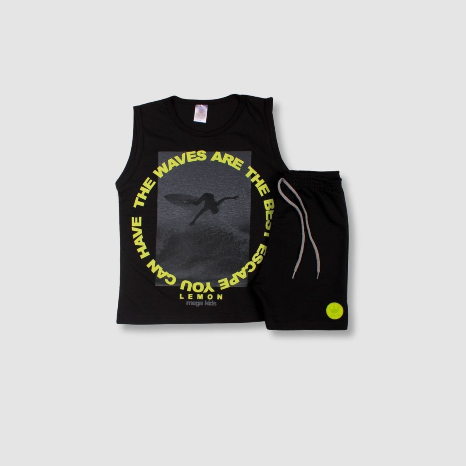 Vista 3 Infantil - Conjunto Verão Masculino Regata Surfando - Preto Mega Kids unico Mega Kids unico