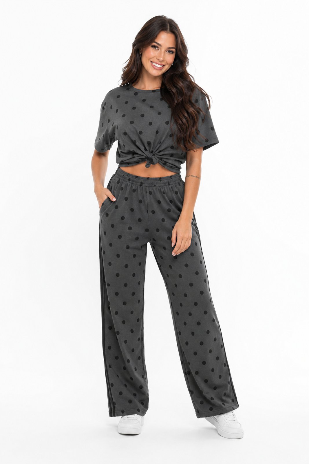 Conjunto Feminino D Bell Outlet Fashion Poá Cinza