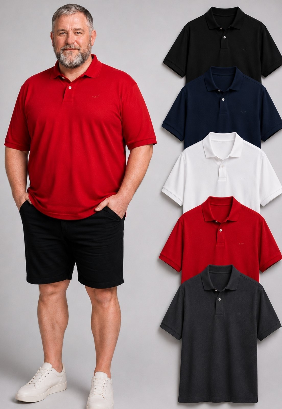 Kit 5 Camisa Polo Masculina Plus Size Daze Modas Preto Vermelho Azul Marinho Branco Chumbo