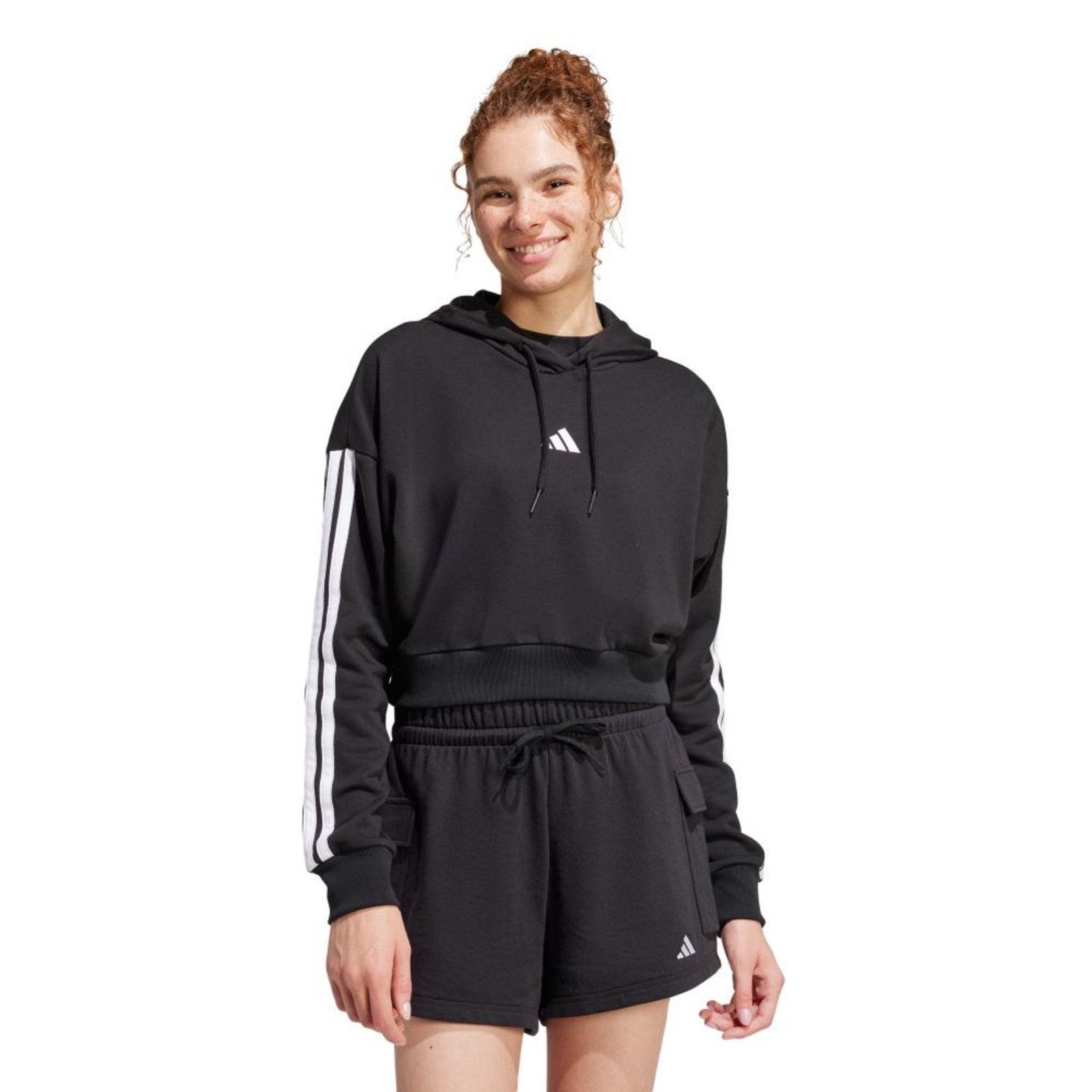 Moletom Capuz Essentials French Terry Crop 3 listras adidas Sportswear Preto