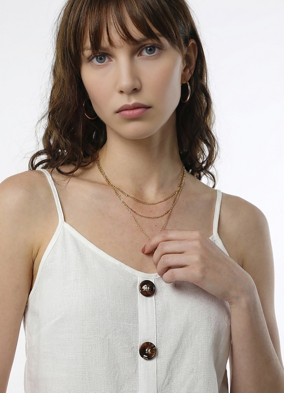 Vista 3 Regata Branca em Viscose com Botões Sob branco SOB branco