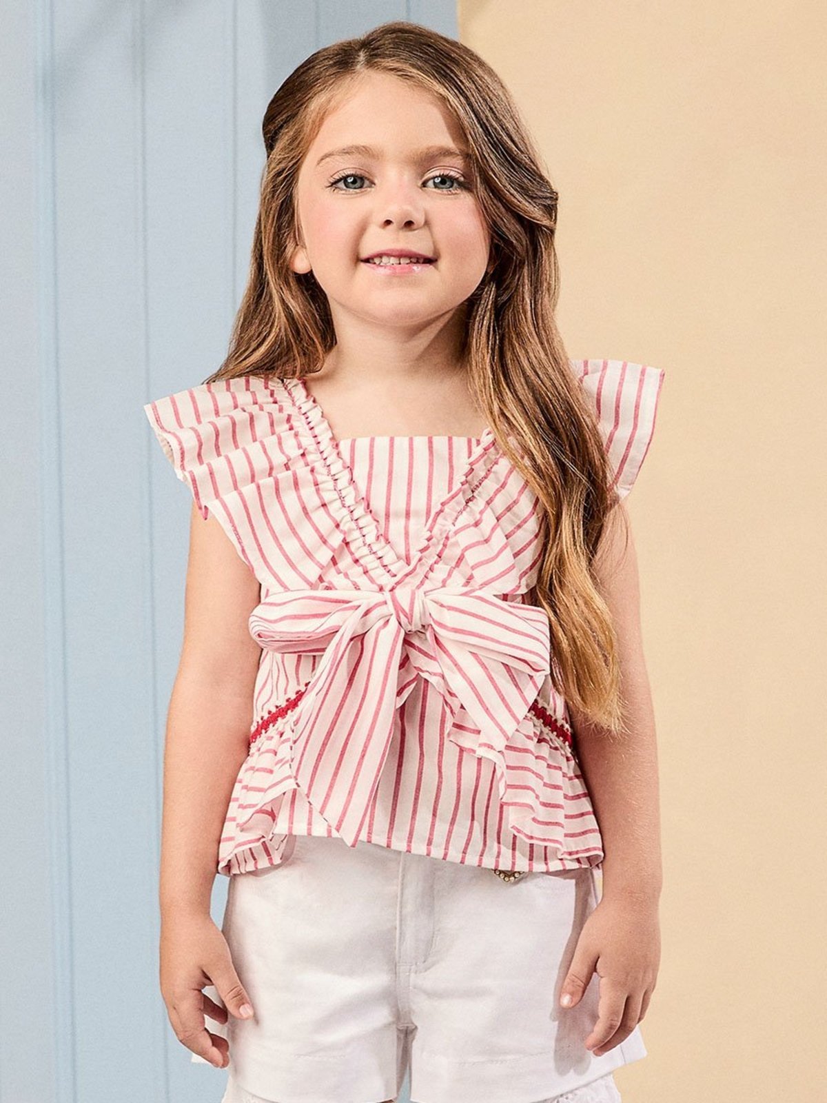 Infantil - Blusa Listrada Vermelha com Laço