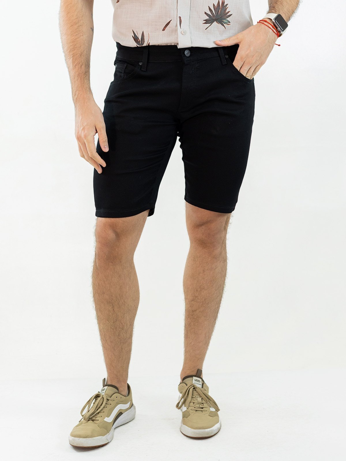 Bermuda Skinny Masculina Sarja Preta Elastano Anticorpus