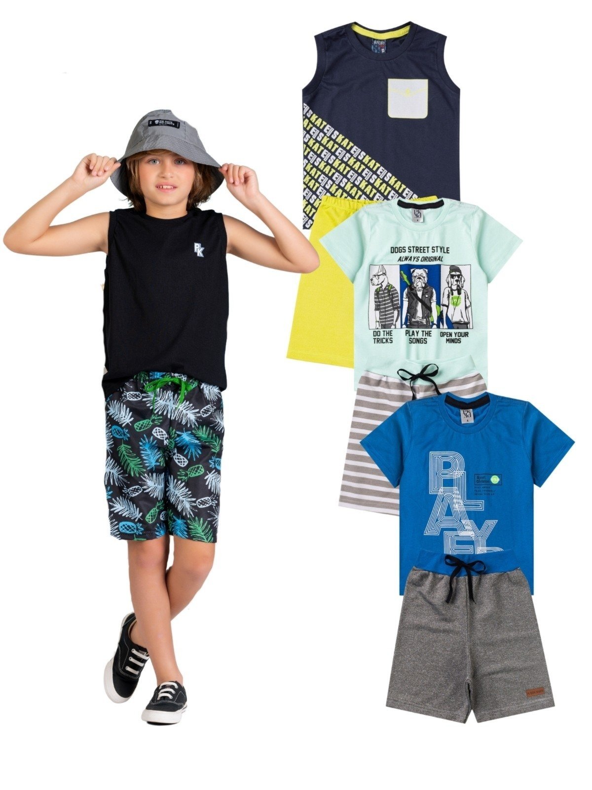 Vista 2 Infantil - Kit Sortido Platinum 2 Peças de Roupas Infantis Masculino Verão- 1 Camisas + 1 Shorts multicolorido multicolorido