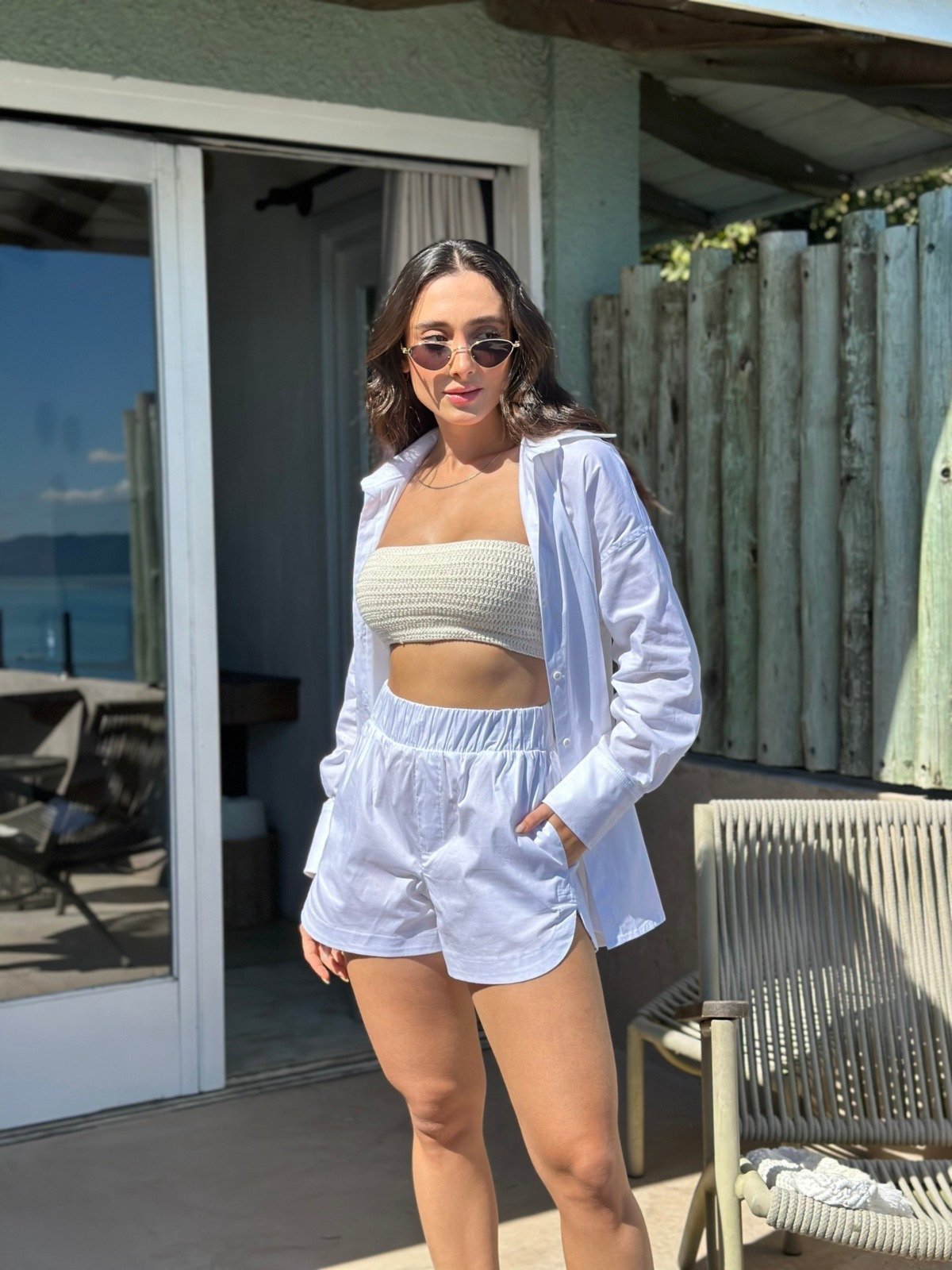 Short Cós Elástico Chiara Pitaia Beachwear Branco